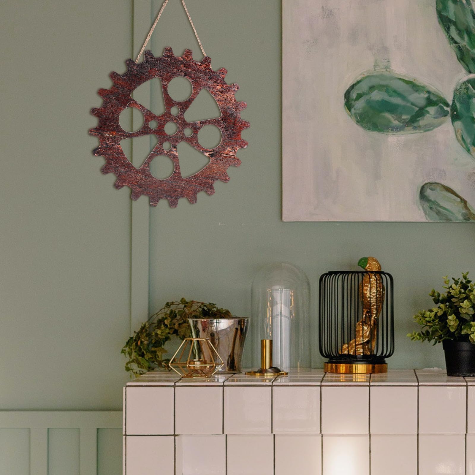 OSALADI Holzrad Wandbild 4 Stück Vintage Industrie Stil Robust für Zuhause und Wohnräume als Dekorativer Wandschmuck