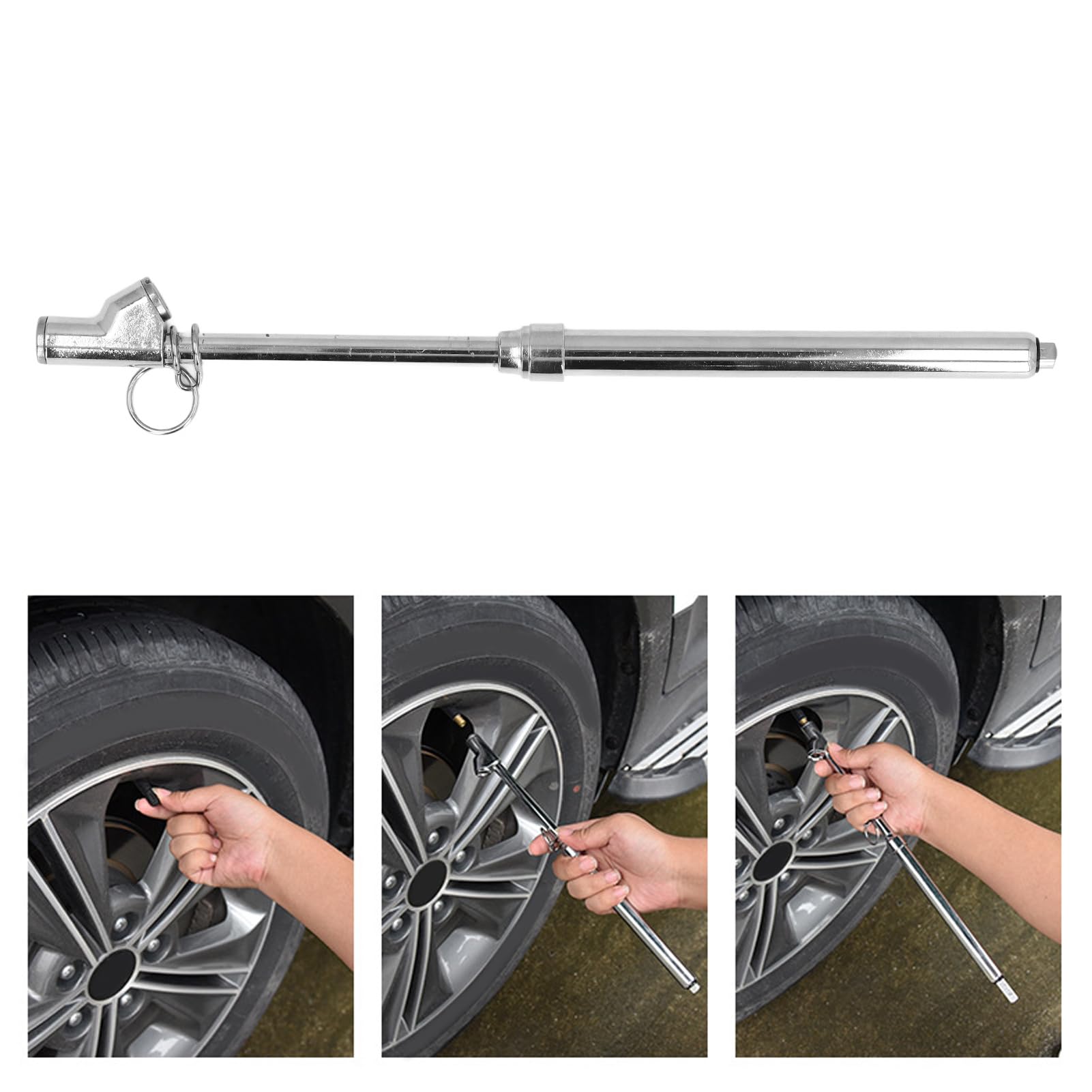 Lot de 4 manomètres de pneu à double tête de 30,5 cm, outil de mesure mécanique de la pression des pneus en acier inoxydable avec tube étendu pour camion, voiture, vélo, gamme 10