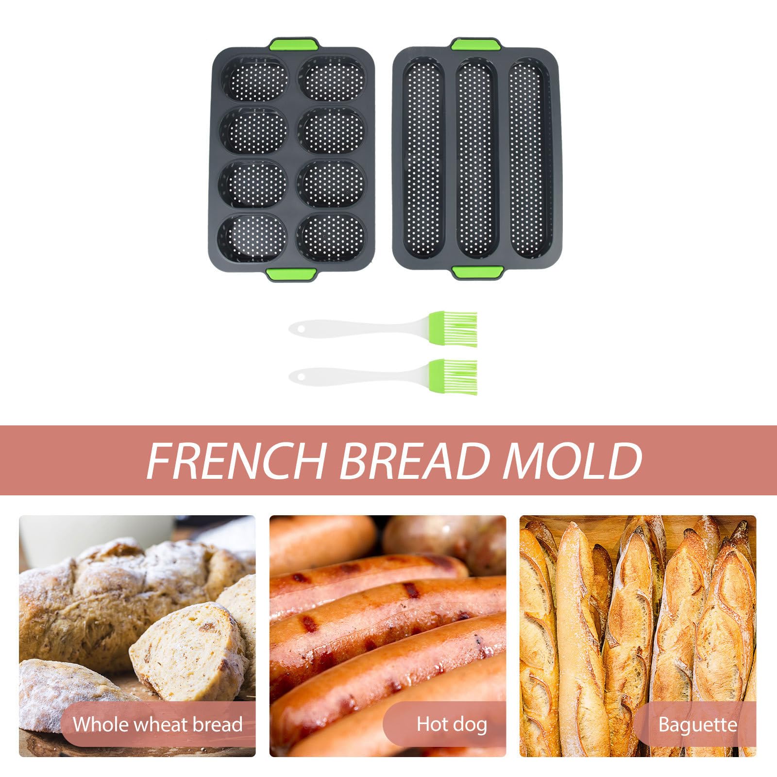 ABOOFAN Molde de Pan de Silicona para Hornear 8 Cavidades y 3 Ranuras para Baguette, Herramienta para Mejorar Habilidades de Panadería DIY y Profesional