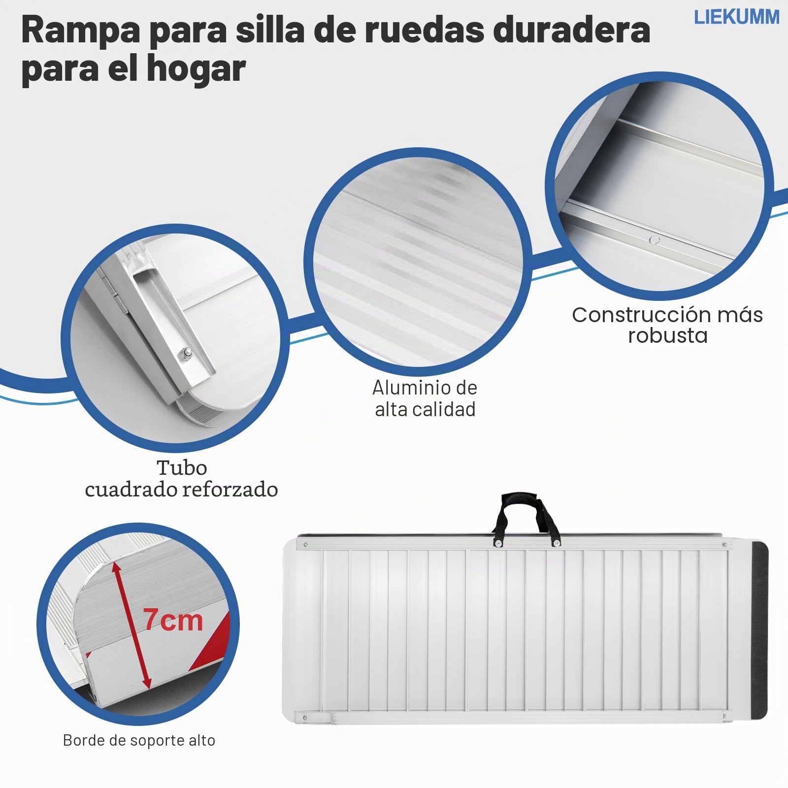 LIEKUMM Rampas para Silla de Ruedas 127 cm, 85 cm Ensanchada, Capacidad de Carga 400 kg Aluminio Rampa para Escaleras, Bordillos, Rampa Minusvalidos para Sillas de Ruedas Eléctricas y Manuales