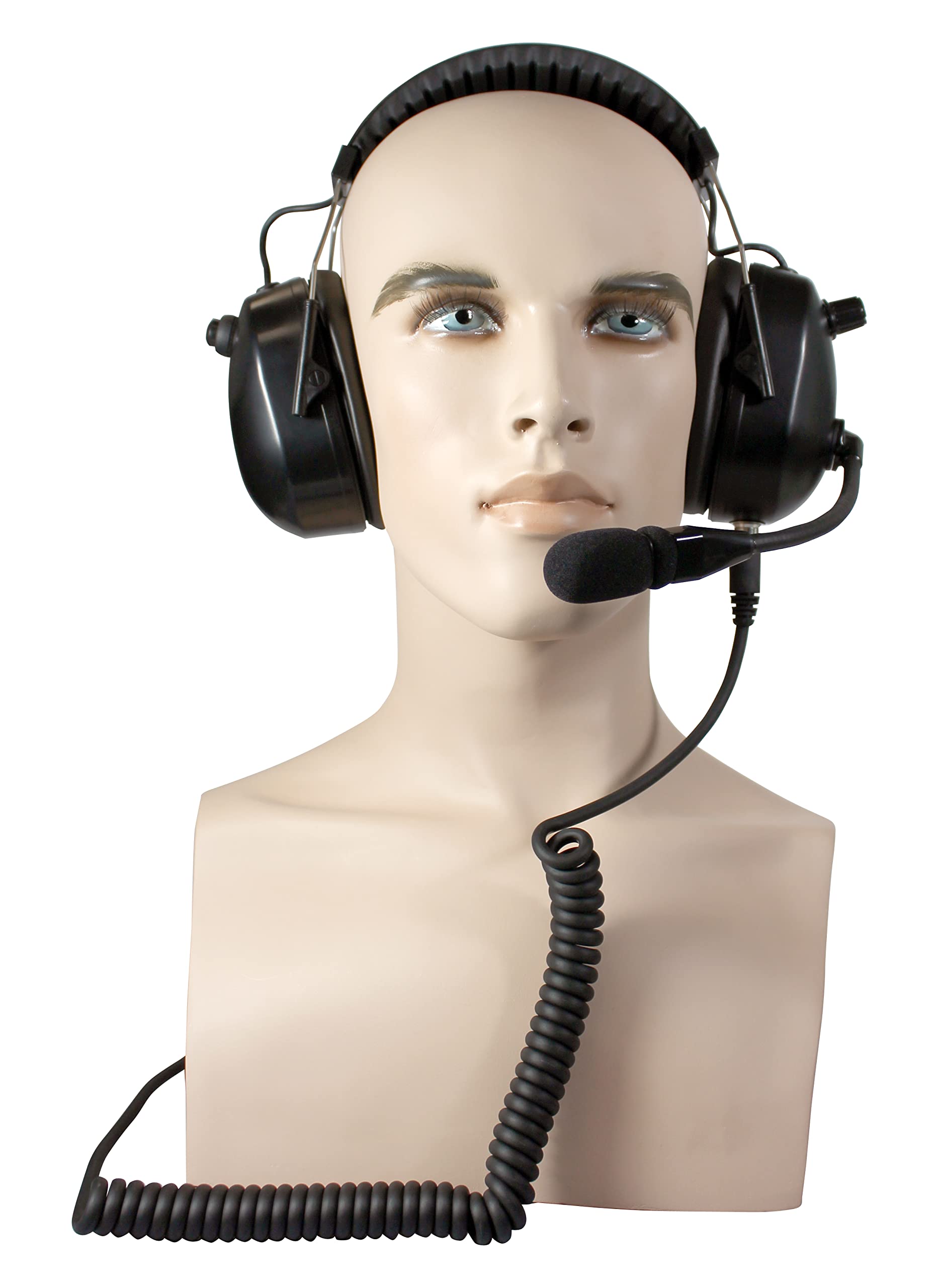 PRYME® HBB-EM-OHB Aviation Style Dual Earmuff Headset w/Boom Mic - Flat Black Finish. TA5 Connector for cable (cable not included).
