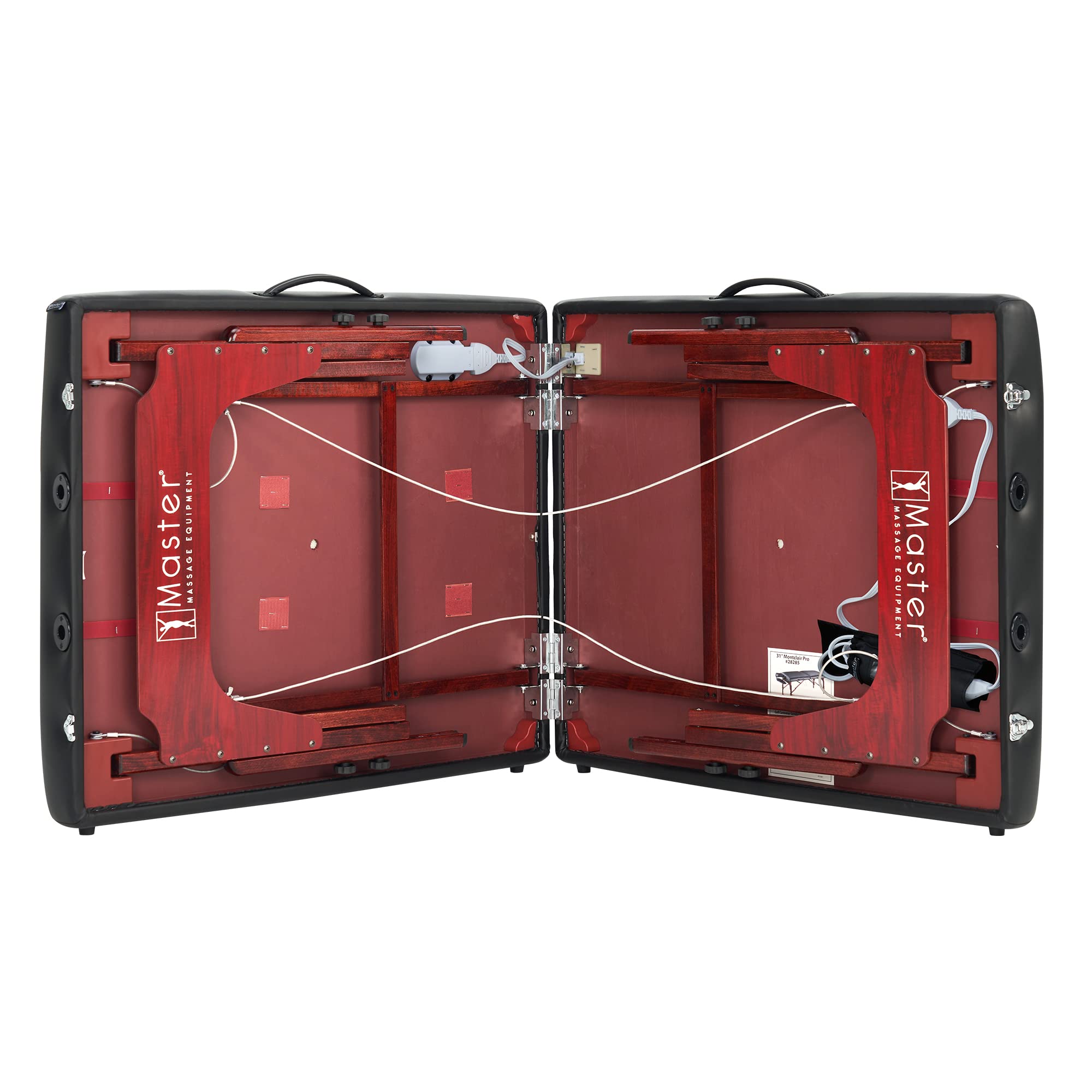Montclair ThermaTop™ Master Massage Mesa de masaje portátil de 31 pulgadas con espuma viscoelástica, paneles de reiki y cables Shiatsu (negro y caoba), mesa de pestañas 6