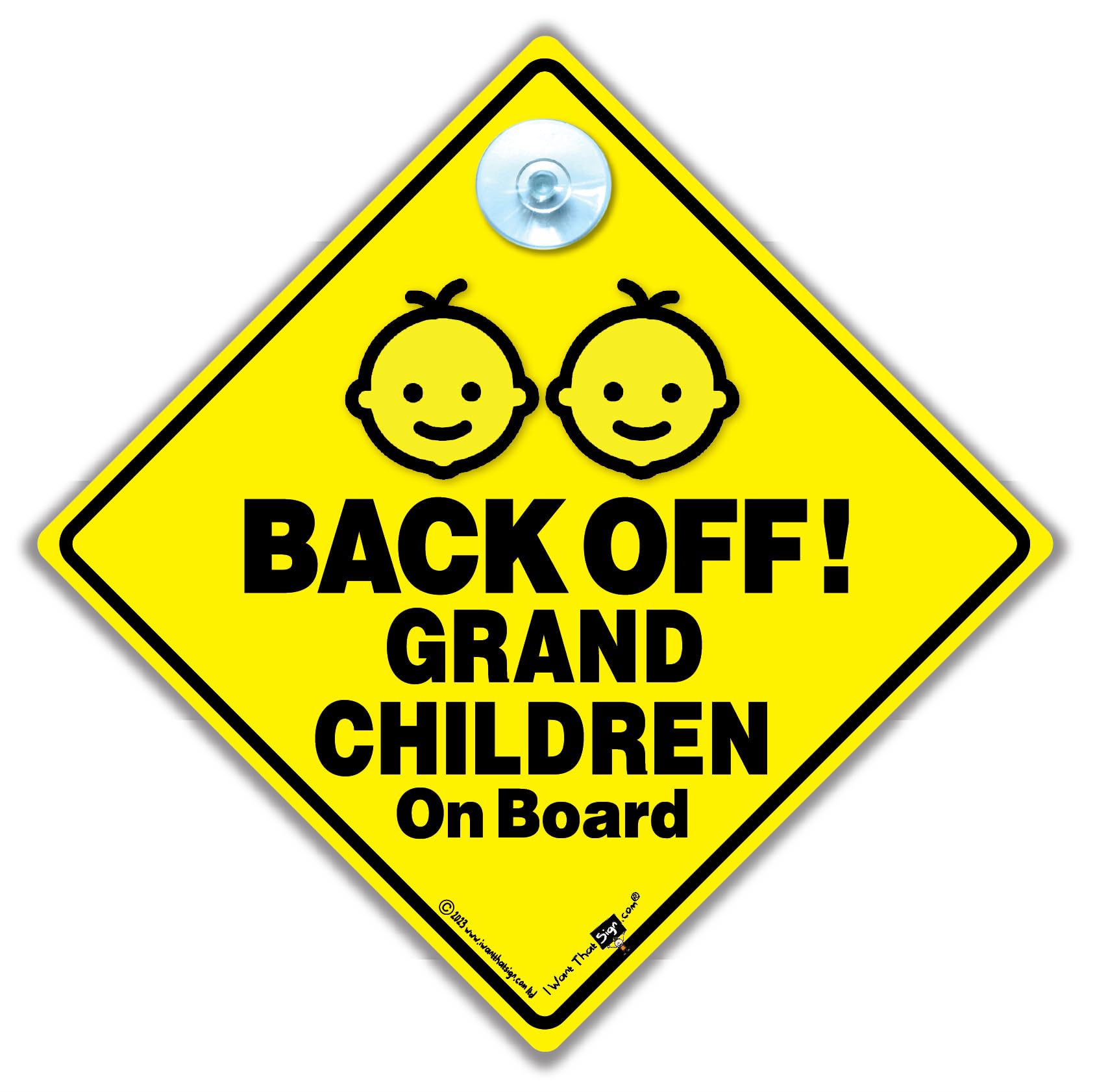 Back Off Grandchildren On Board Car Sign with Suction Cup, Baby in Vehicle Notice, 14cm
