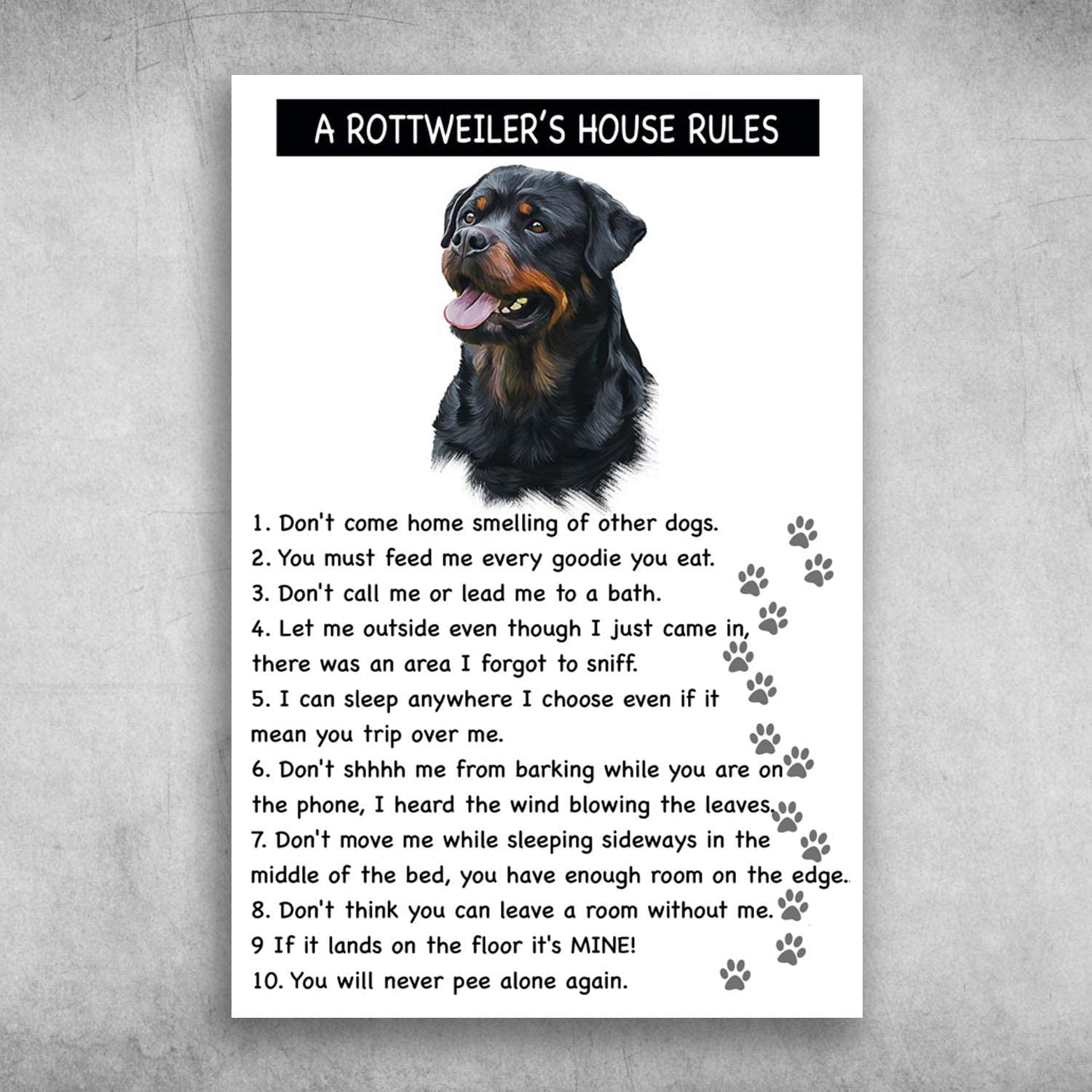 peiyeety A Rottweiler's House Rules Don't Come Home Wall Decoration for Restaurant, Cafe, Bar, Home, Courtyard Wall Metal Sign 8"x12"