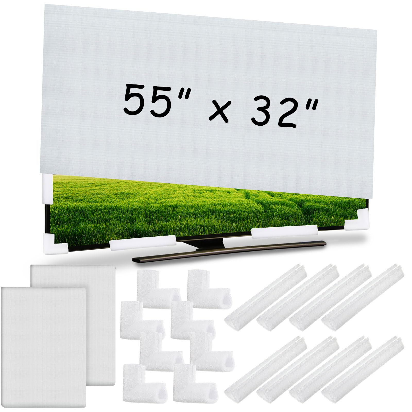 Maasechs Cushioning Foam Set Include 2 Pcs Foam Flat Screen TV Cover Fits up to 55'' W x 32'' H and 16 Pcs Moving Corner Edge Protectors for TV