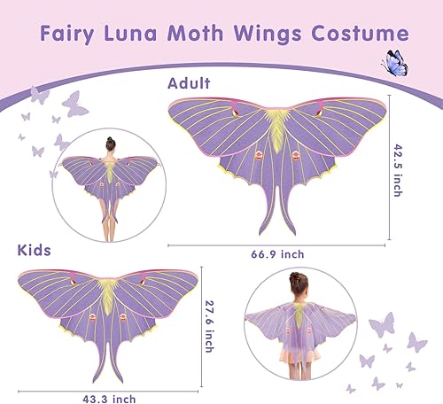 Miniatura 5 de Creatoy Silky Fairy Wings for Girls 3-9 YO, Butterfly-Wings-Costume, Kids Halloween Princess Butterfly Birthday Party Gifts