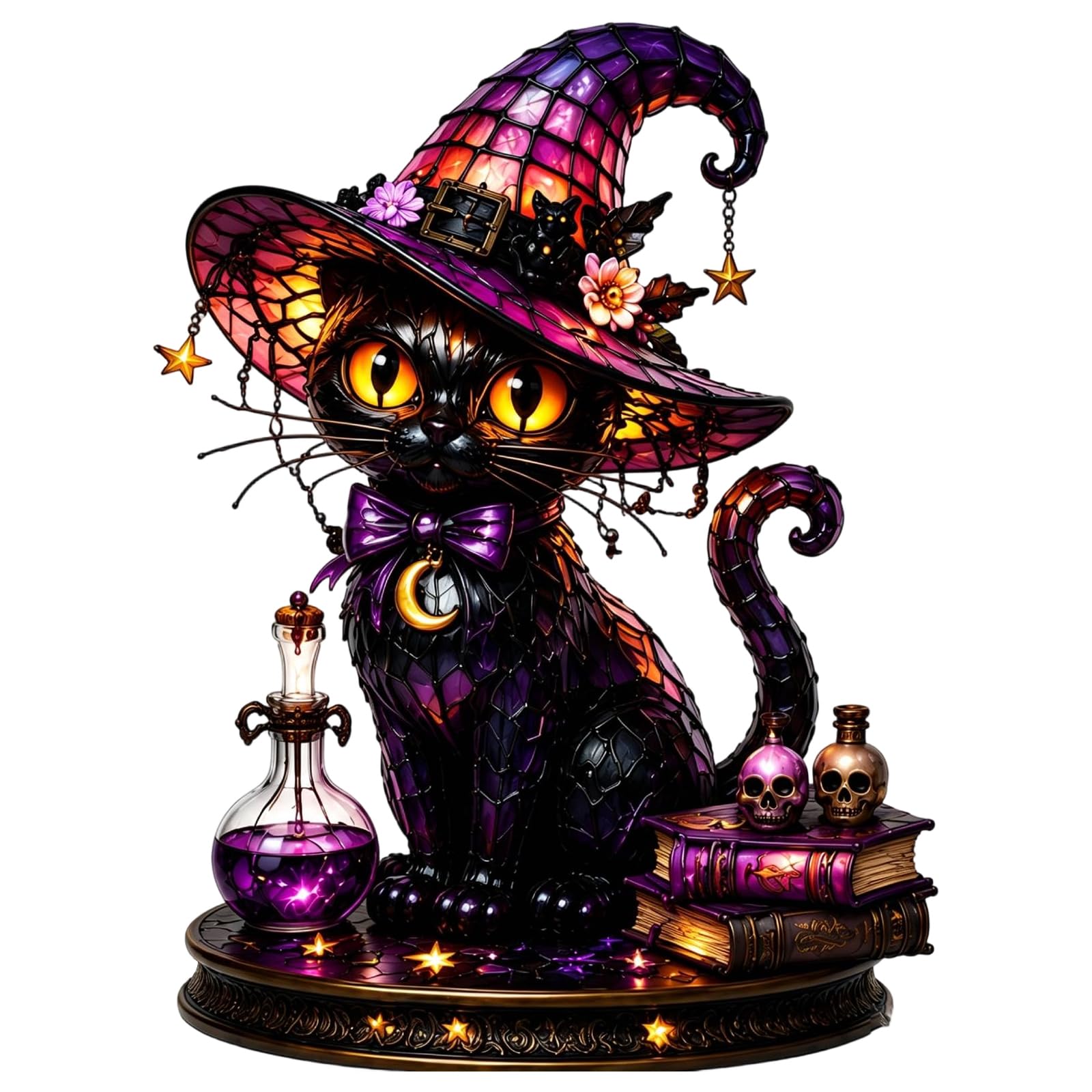 Stained Glass Witch Hat Lamp Acrylic Halloween Night Light USB Powered