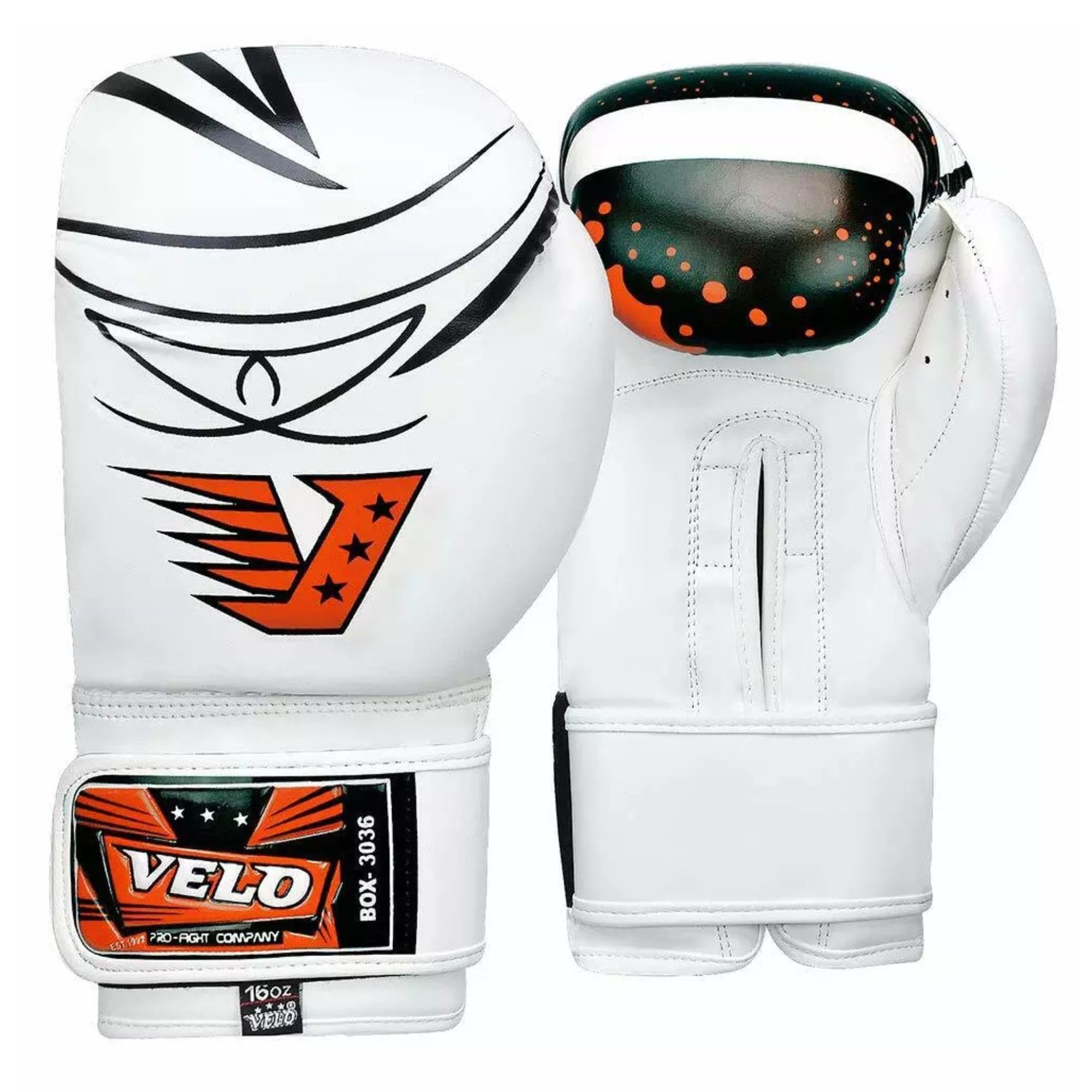 Velo Unisex White Leather Boxing Gloves For Training Gym Muay Thai MMA- Orange (12 oz)
