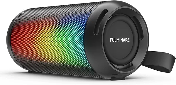 FULMINARE Portable Bluetooth Speaker with 26W HD Sound, Speakers Bluetooth Wireless 6.0, AUX&TF-Card&USB Input, LED Lights, IPX5 Waterproof, 16H Playtime for Home/Outdoor/Party, Birthday Gift (Black)
