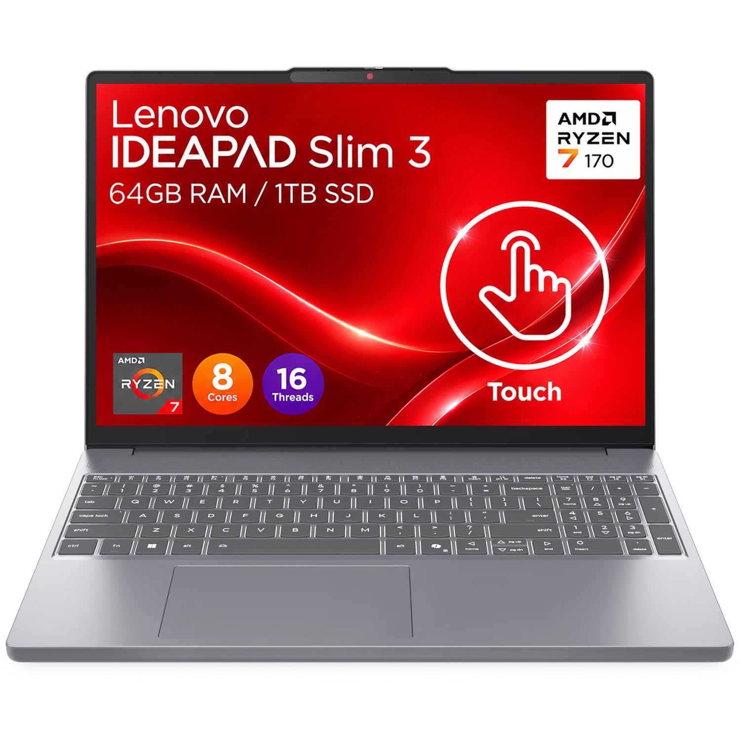 Lenovo IdeaPad Slim 3i • 15.3" WUXGA 2K Touchscreen Laptop • AMD Ryzen 7 170 • 16GB DDR5RAM • 512GB PCle SSD • Windows 11