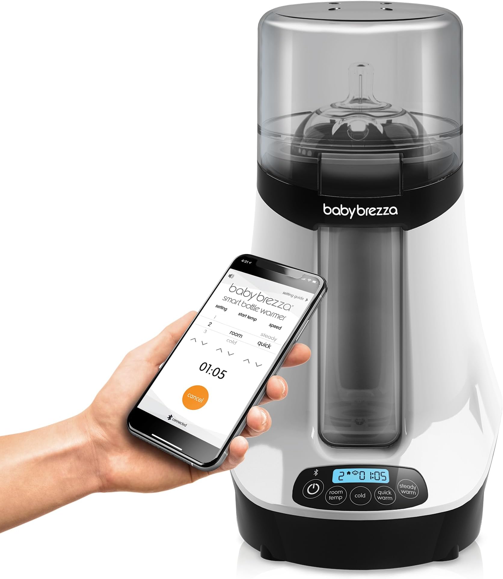 Baby Brezza Smart Baby Bottle Warmer, Breastmilk Warmer + Defroster – Free App - Different Temperatures for Breastmilk + Formula - Universal Fit for All Bottles + Milk Bags - Calentador de Biberones