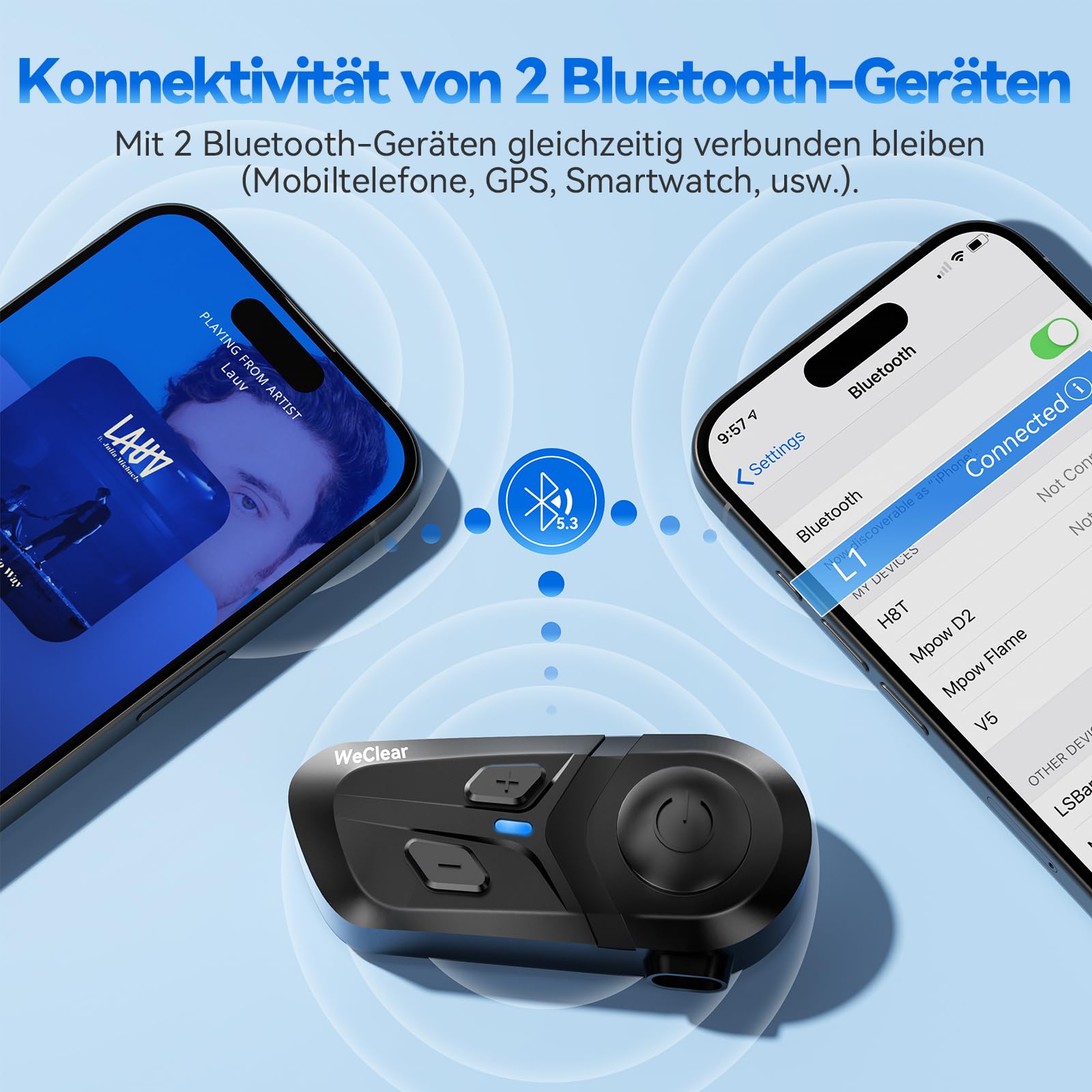 L1 Casques Bluetooth Moto avec Assistant Vocal, Écouteur Bluetooth pour Écouter Musique, GPS, Appels, Réduction du Bruit DSP/CVC, Haut-Parleur HiFi 40mm, étanche IP67