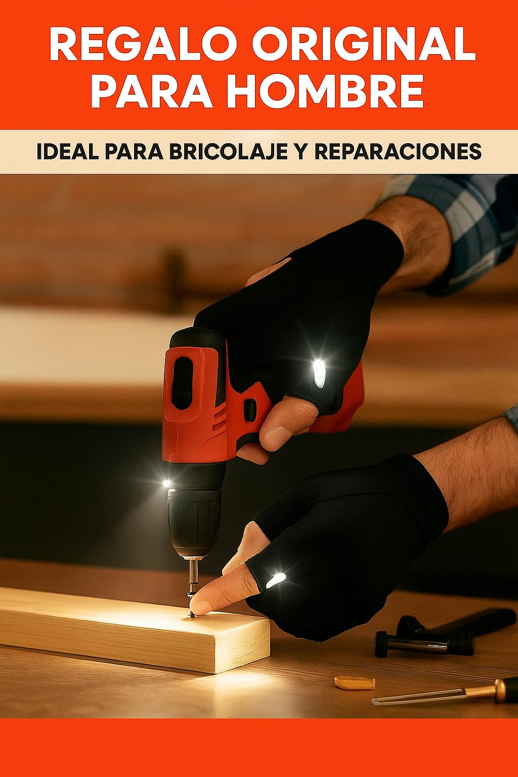 2 Pares de Guantes con Luz LED – Pesca, Camping, Reparaciones – Regalo Original para Hombres – Manos Libres con Linterna – Baterías Incluidas