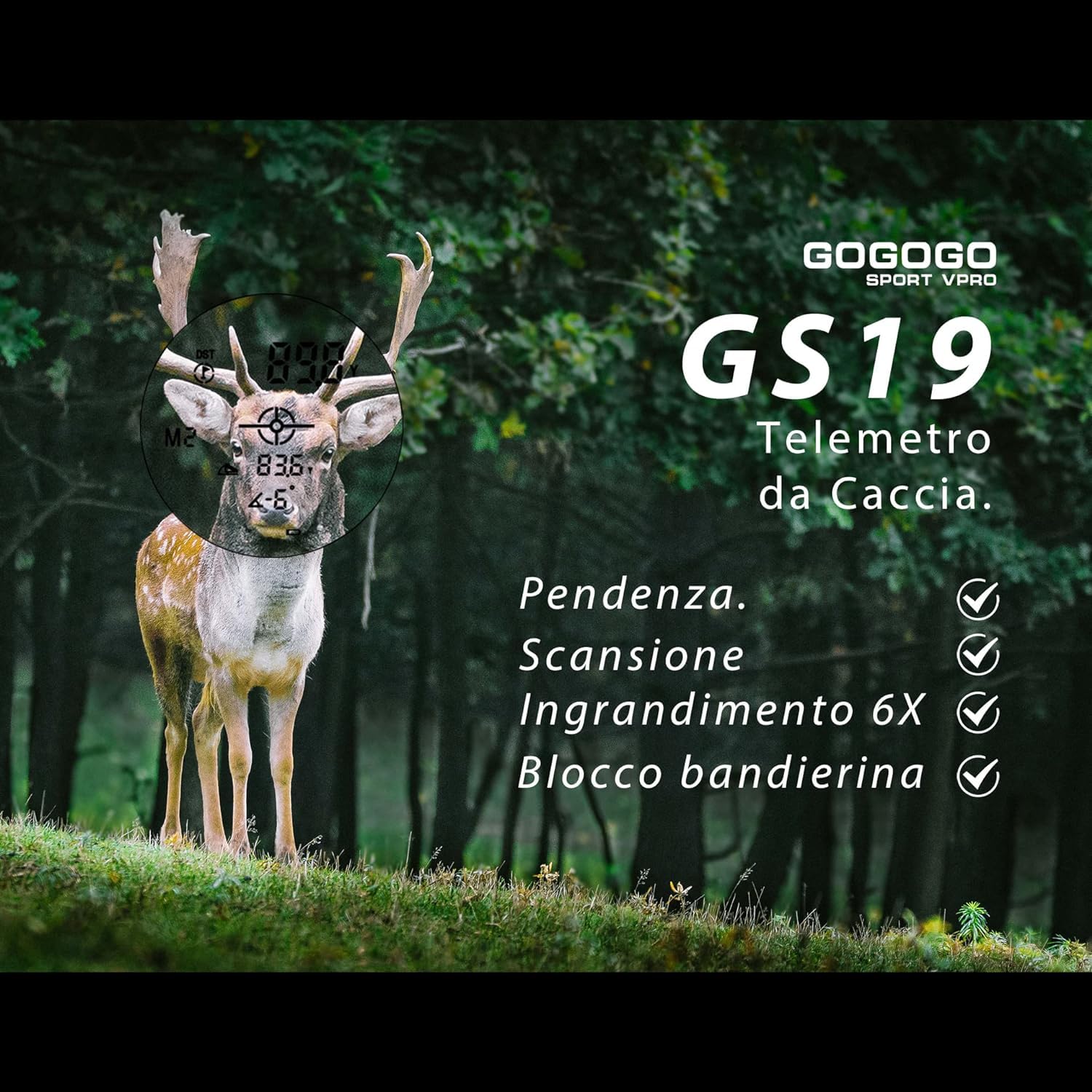Gogogo Sport Vpro Telemetro Caccia Golf 1097M/1200 Iarde, Ricaricabile Telemetri con Ingrandimento 6X Modalità di Pendenza, Blocc Bandiera & Vibrazione, Scansione,Precisione ±1