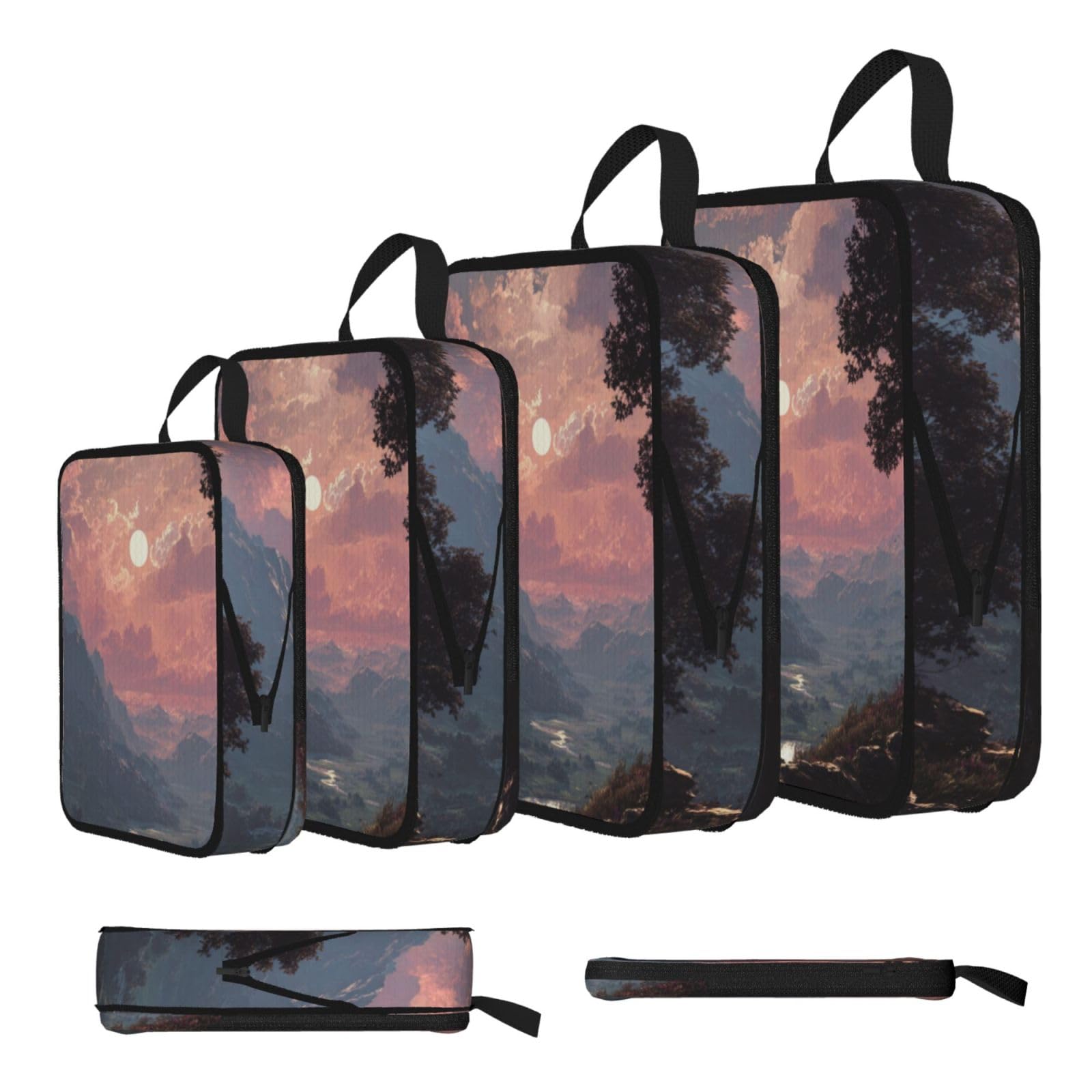 Beautiful Views Print 4 Set Compression Packing Cubes For Suitcases,Expandable Storage Bags Organizers