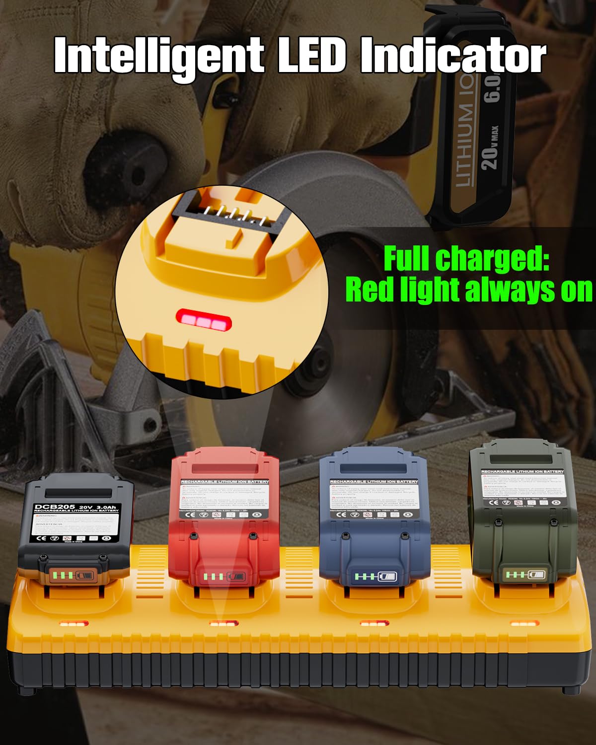 DCB104 - Repuesto para estación de carga de batería Dewalt, cargador de batería múltiple de 4 puertos con 2 puertos USB, compatible con todas las baterías de litio Dewalt de 12 V 20 V Max