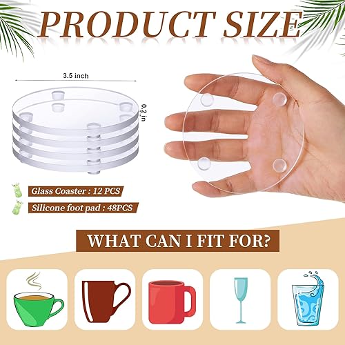 Miniatura 10 de Juego de 12 posavasos de cristal en blanco para bebidas, juego de posavasos decorativos de cristal para cocina, oficina, hogar, fiestas, boda,