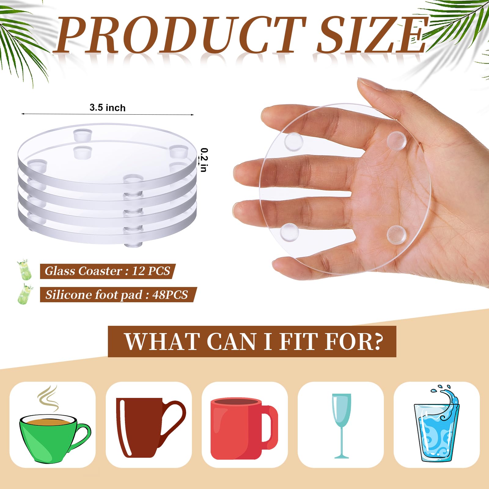 Glasuntersetzer, blanko, transparent, für Küche, Büro, Zuhause, Partys, Hochzeit, Esstisch, Tassen, Basteln, rund, 12 Stück