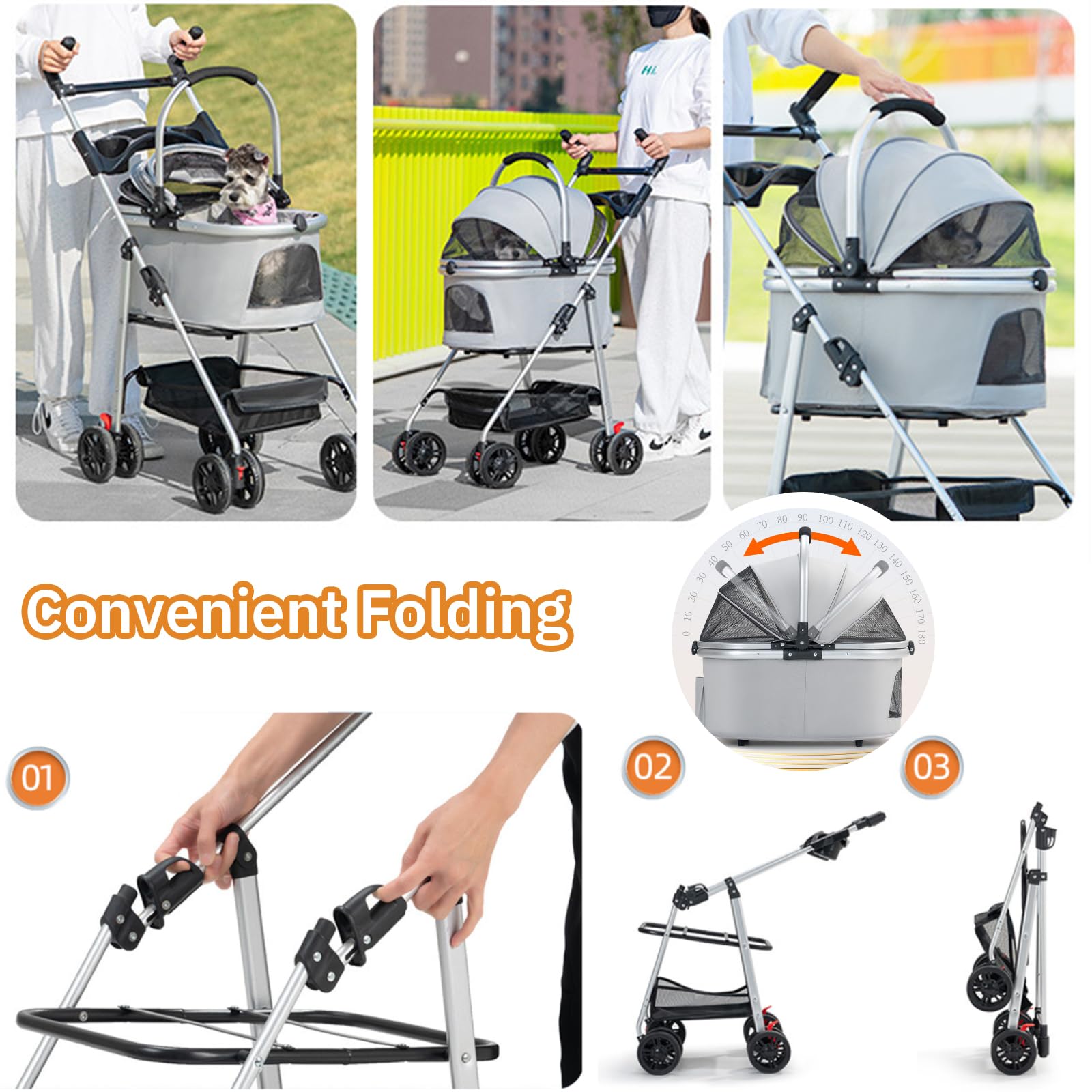 Carrito De Transporte 3 En 1 para Gatos, hasta 15 Kg, Carrito Portátil para Mascotas, Carrito para Perros con Ventana De Red Y Soporte para Bebidas para Gatos Pequeños Y Medianos