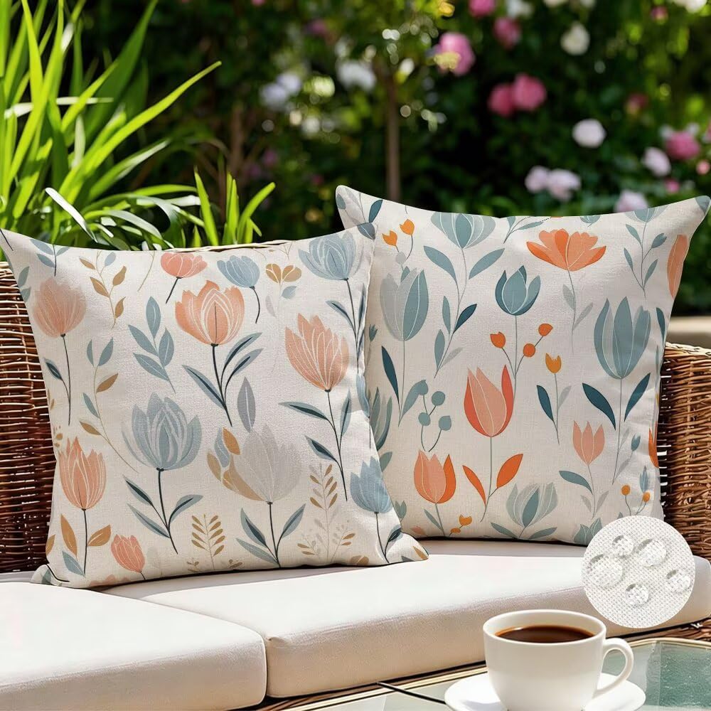 Federe Cuscini da Esterno Impermeabili 65x65 Primavera Copri Cuscini per Divano Fiore Federa Cuscino Pastorale Decorativi Copricuscini per Divano Giardino Soggiorno Copricuscino Set di 2 (IU163)
