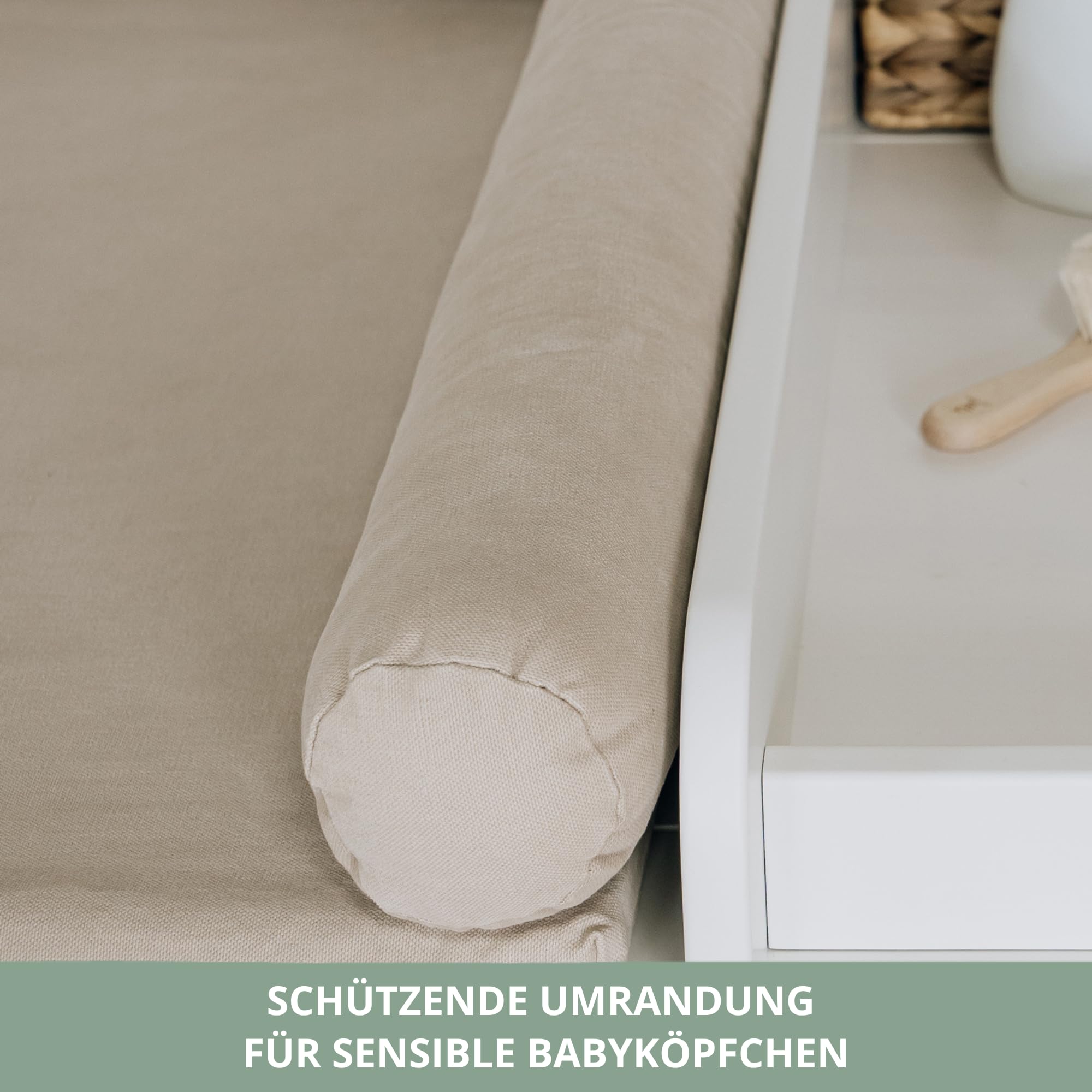 Wickelauflage & Unterlage für IKEA HEMNES/MALM - Pure Beige | Weicher Schaumstoffkern, Bezug 100% Baumwolle · waschbar bei 60°C · inkl. Stoffschlange als Stoßschutz