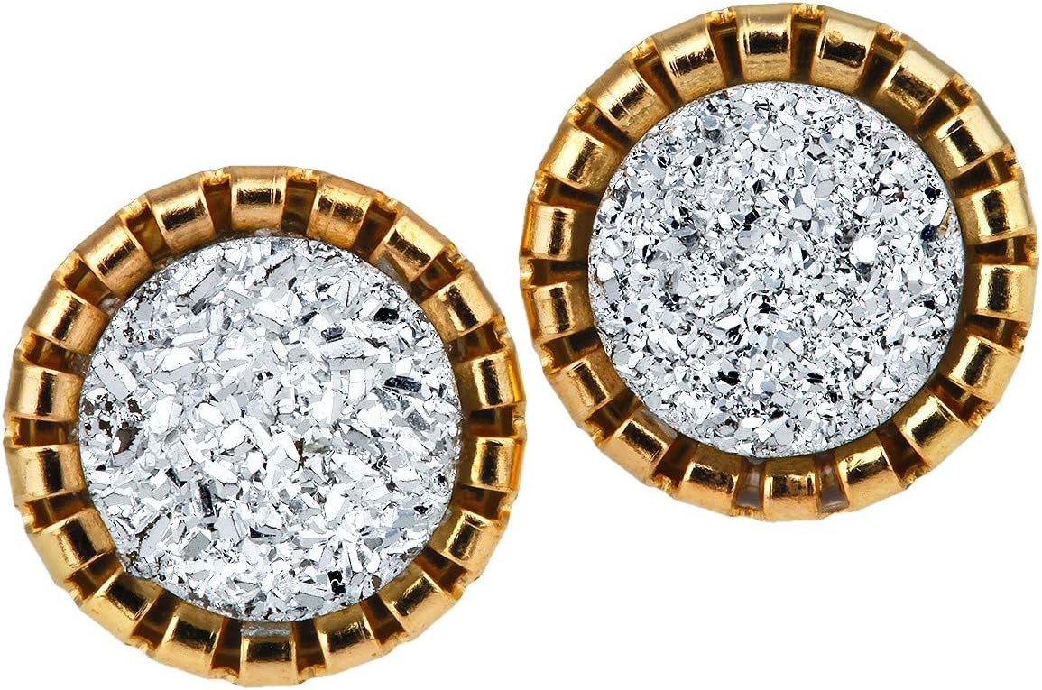 SUNYIK Women's Round Crystal Drusy Stud Earrings for Women