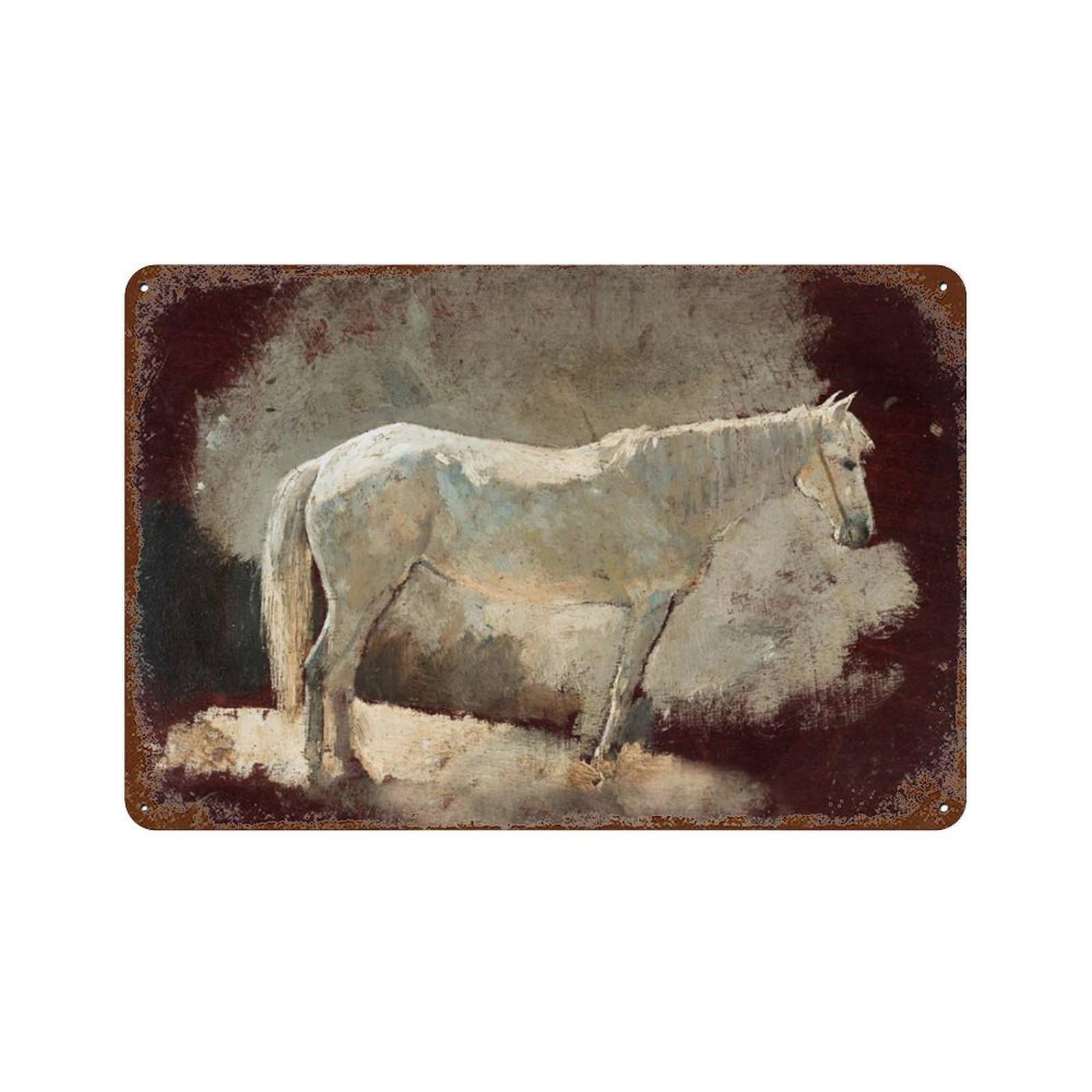 xiaoxiaoshen Vintage White Horse Painting Equestrian Farmhouse Wall Decor Art Metal Tin Poster Modern Home Decor Art Home Bar Shop Decorations Vintage Sign 20x30cm