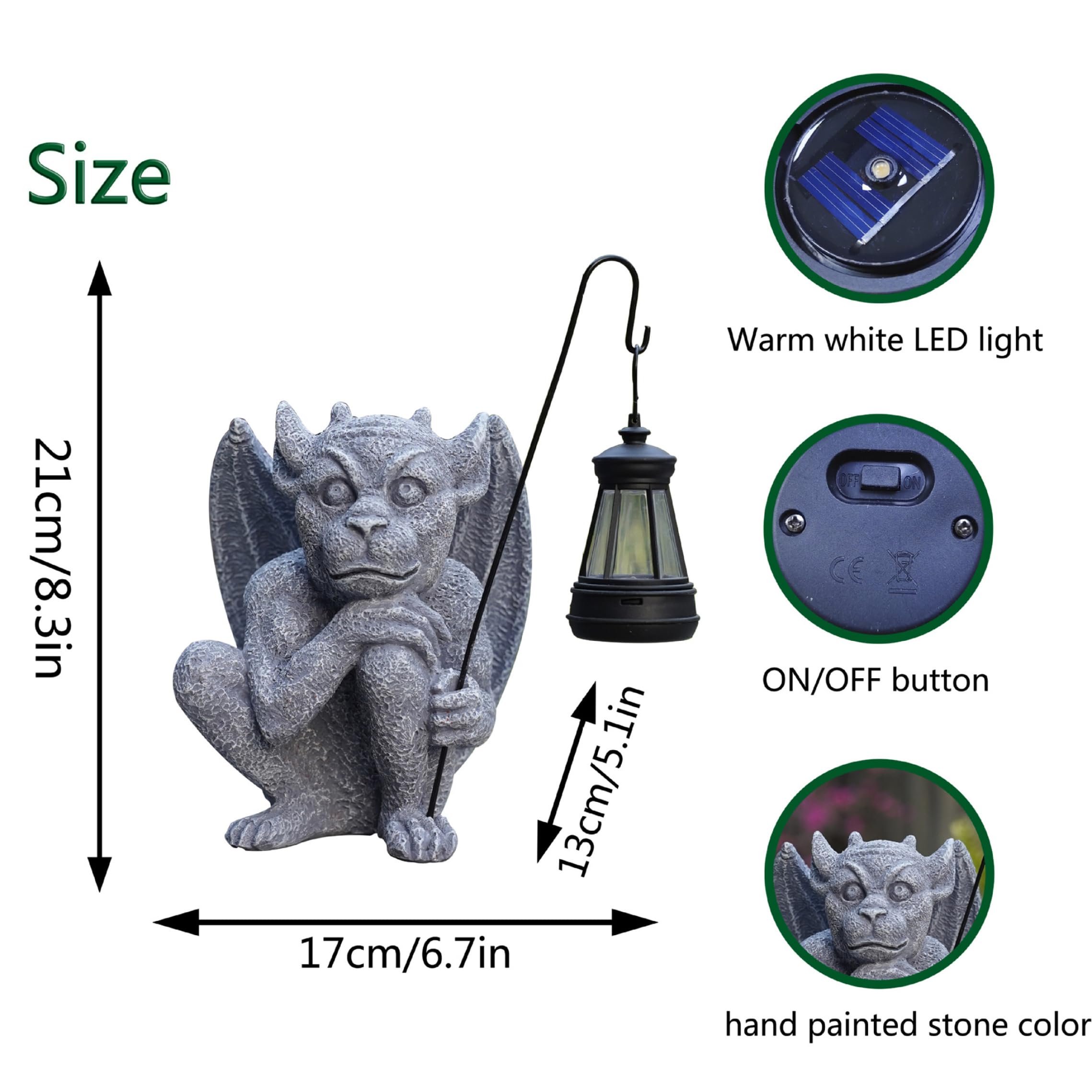 Statue da giardino solari, statue di gargoyle da esterno con LED bianco caldo, decorazioni di Halloween in resina per patio da giardino
