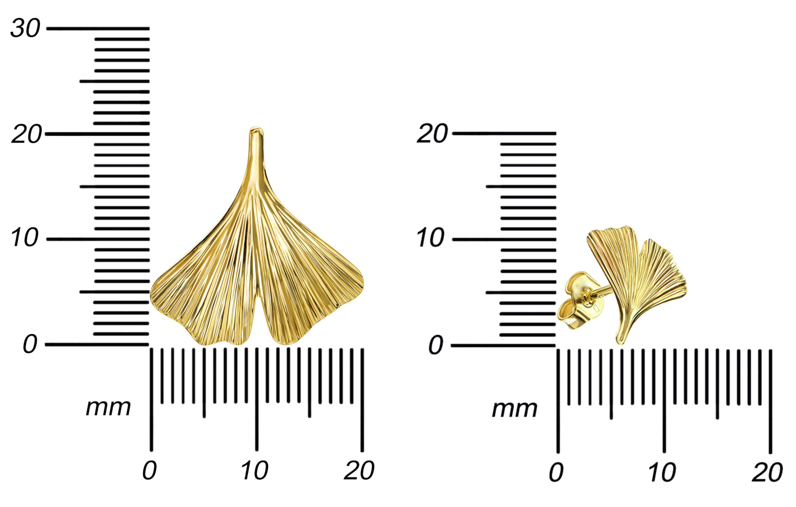 Gold 333 Schmuckset Ginkgo-Goldanhänger und 2x Ohrstecker für Damen mit Kette oder ohne Kette + Schmuck-Etui + Zertifikat