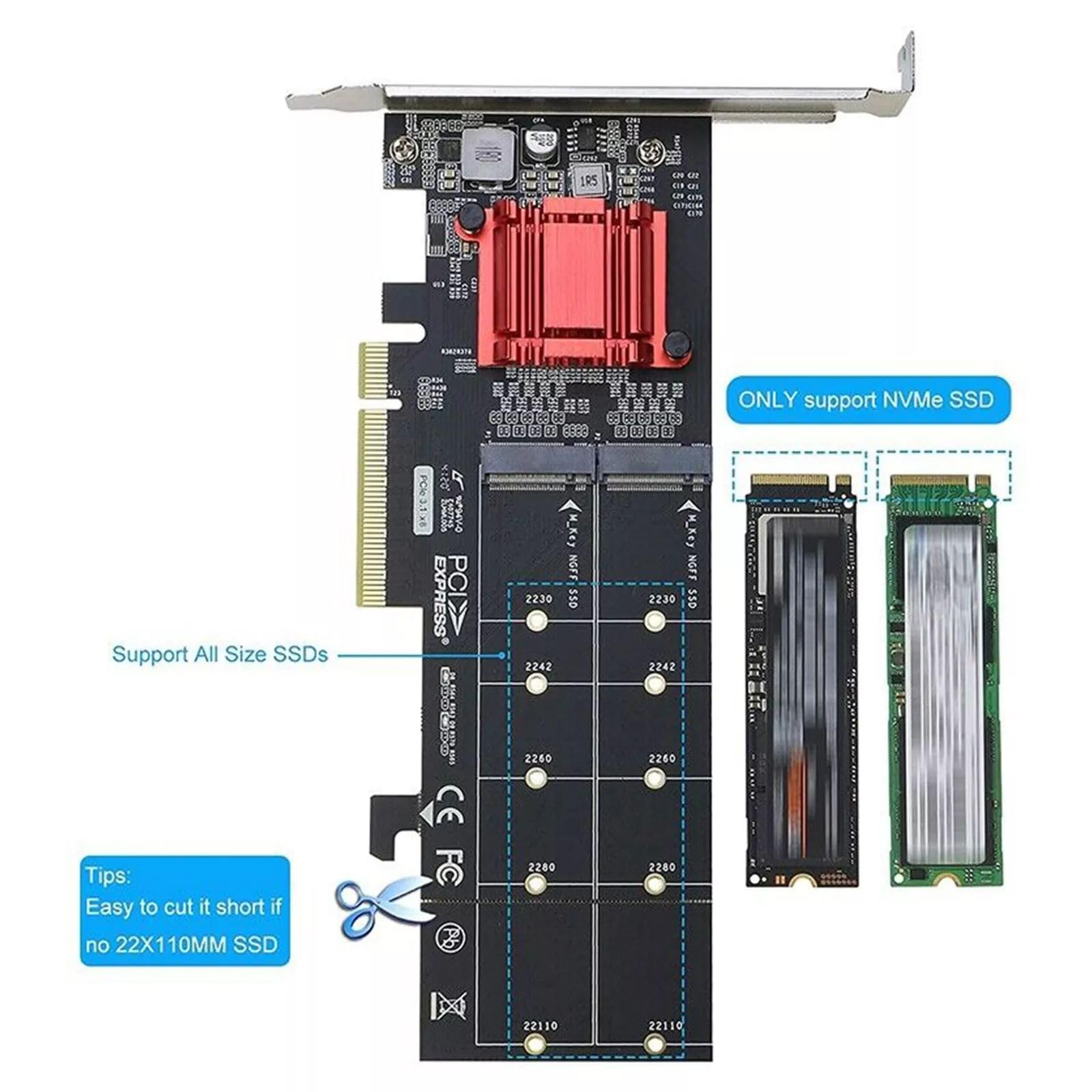 Amazon.co.jp: PCI-E x8から2ポートM.2 NVMe拡張カードハーフバフ付き