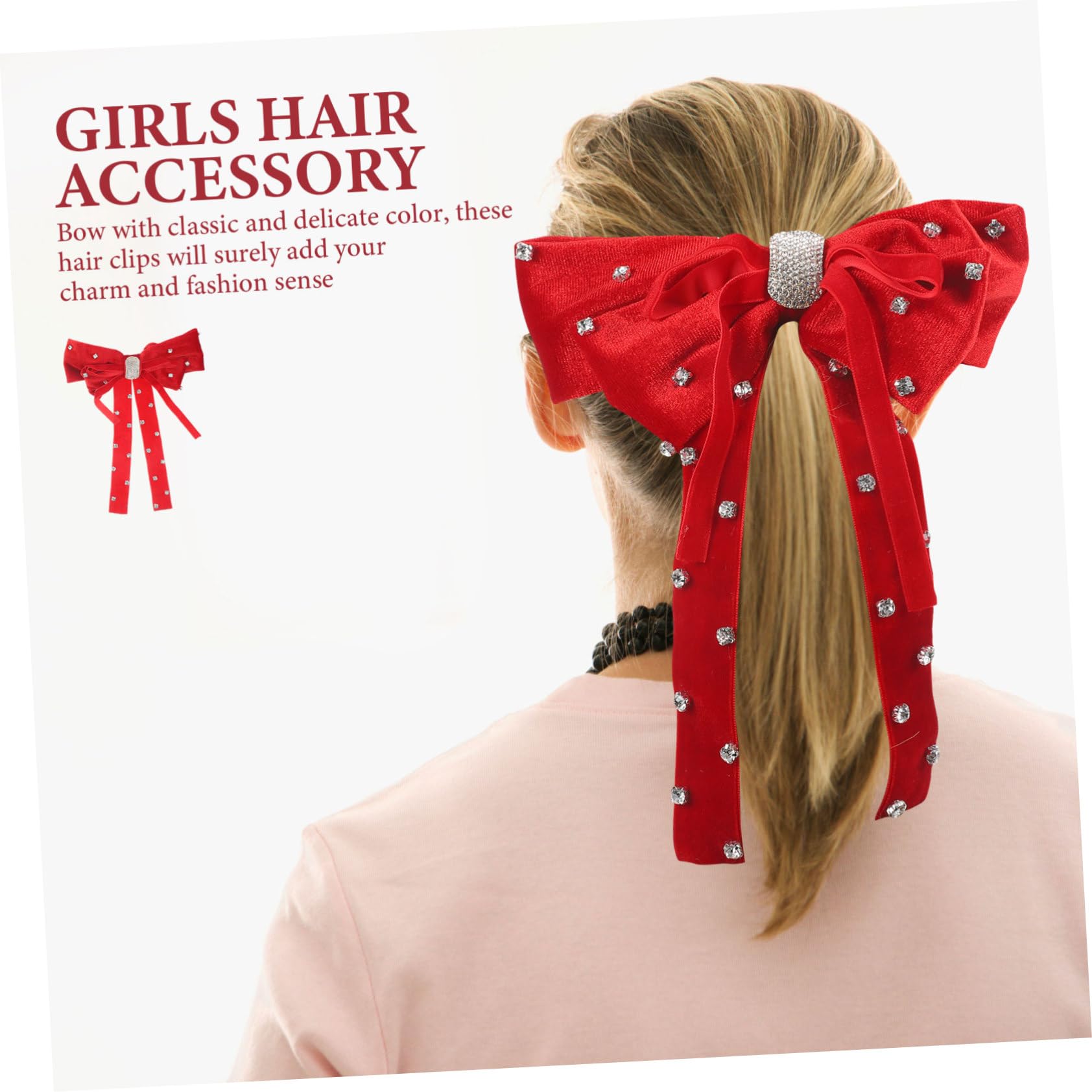 FRCOLOR 4 Pz forcina ad fermagli per perlati fermagli per ragazze fiocchi di di raso copricapo clip fermanello tornante femminile molletta per tessuto rosso
