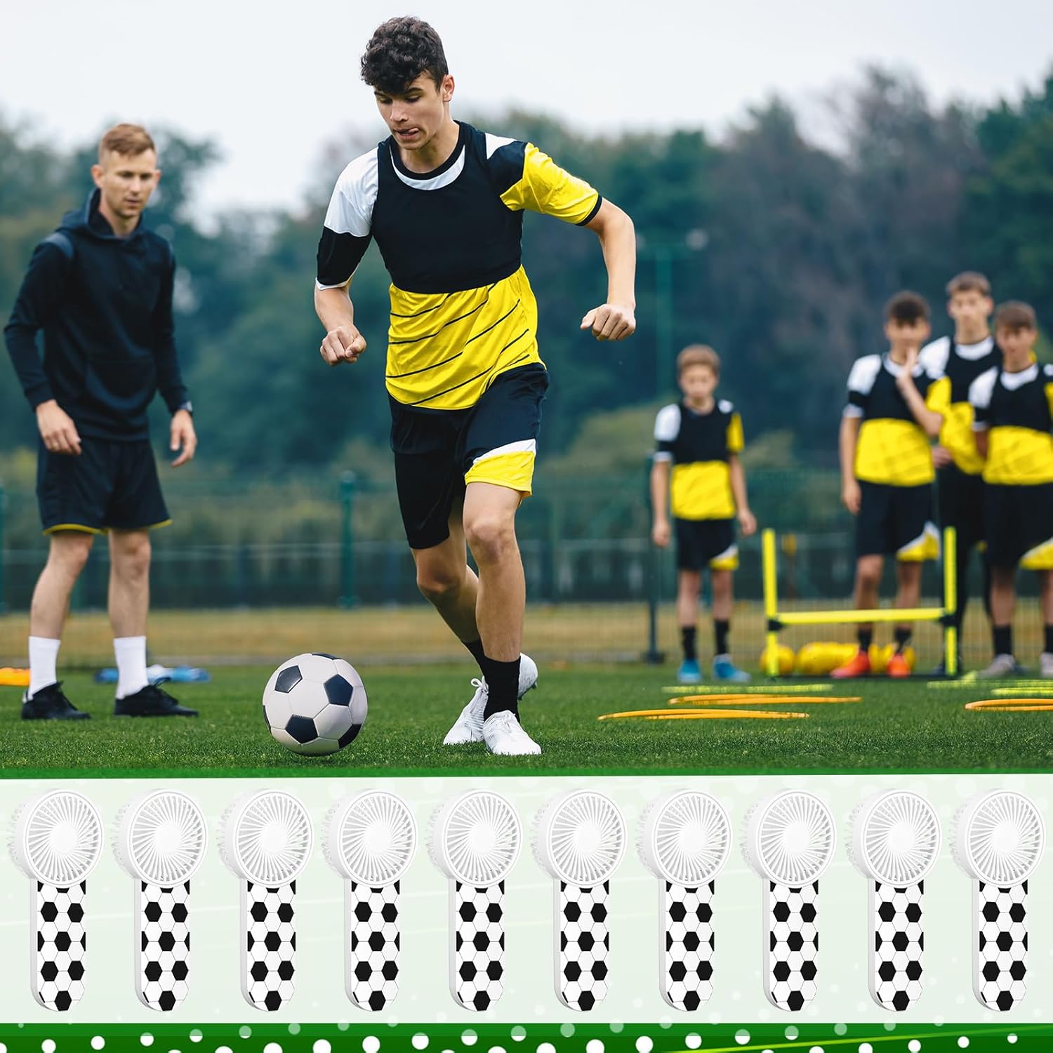 VIHOSE 12 Pcs Soccer Party Gift Soccer Party Supplies Electric Mini Handheld Fan 1 Speed Battery Powered Portable Fan Gift for Summer