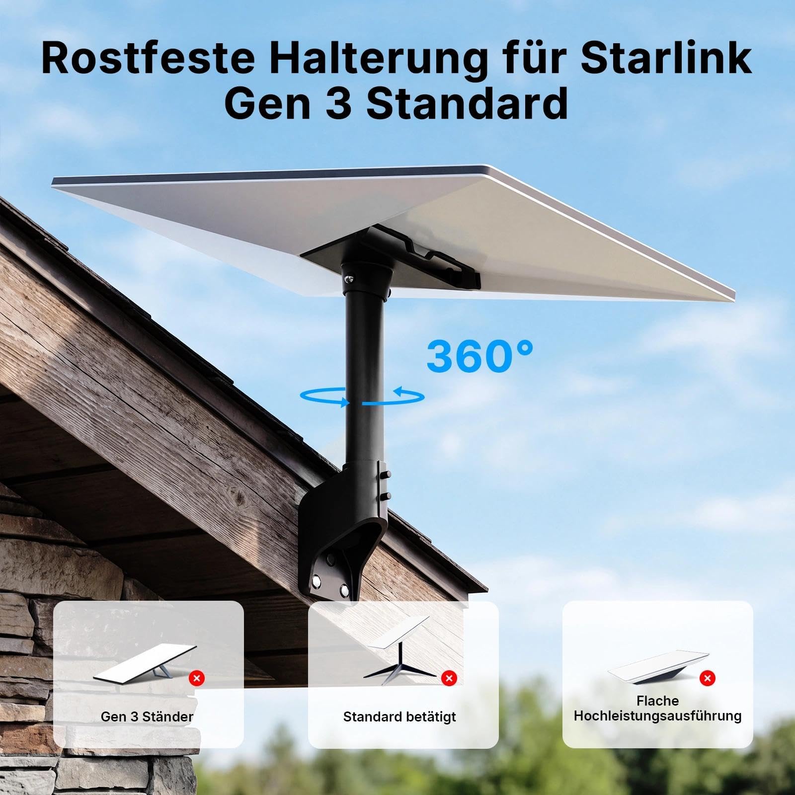 Gen 3 - Supporto per Starlink, supporto da tetto e parete girevole a 360°, compatibile con Starlink Standard 4/4X/V3