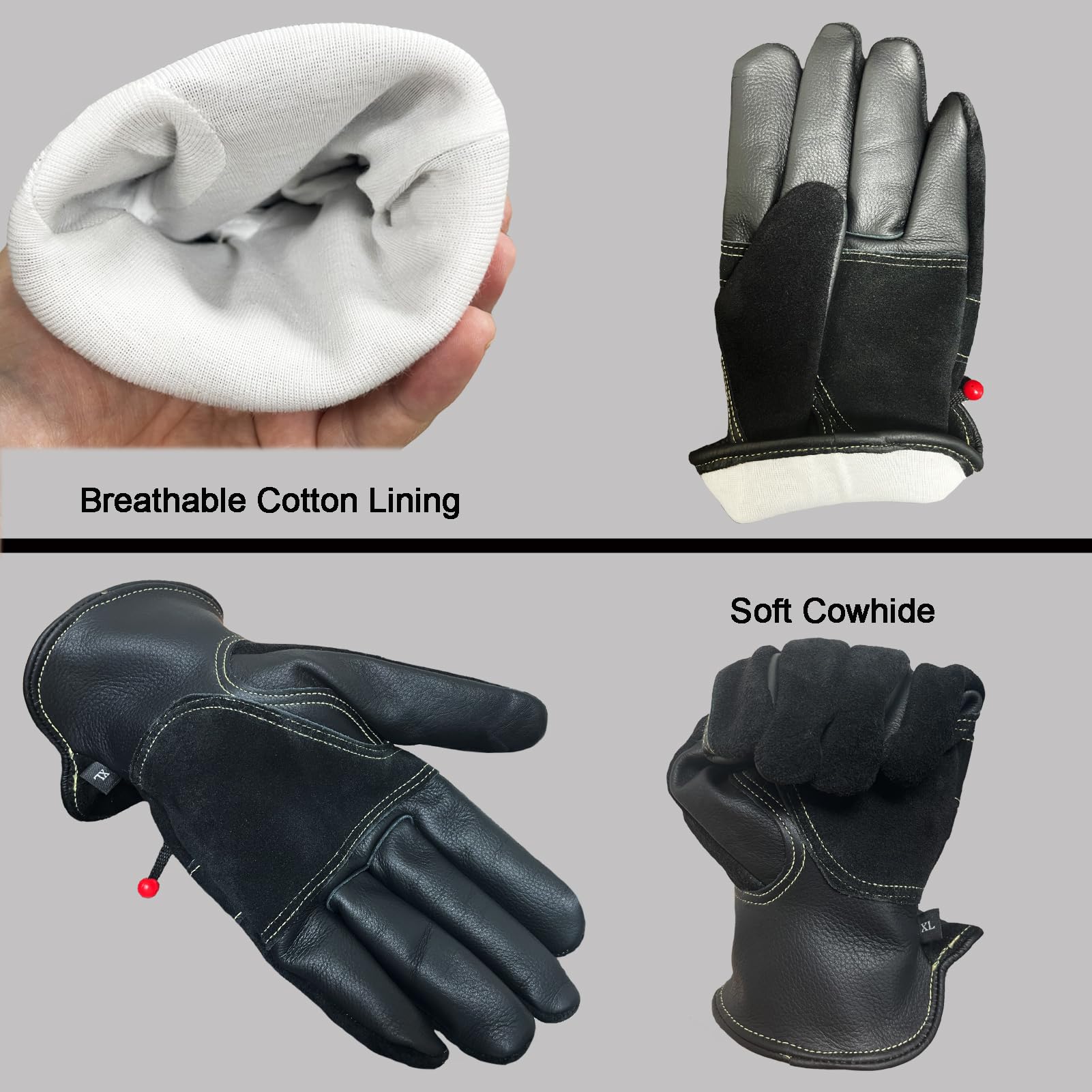AOUCHI Leather Work Gloves for Men with Cotton Lining Medium Thorn Proof Cactus Gardening Yard Work Gloves for Rose Pruning TIG/MIG Welding - Image 2