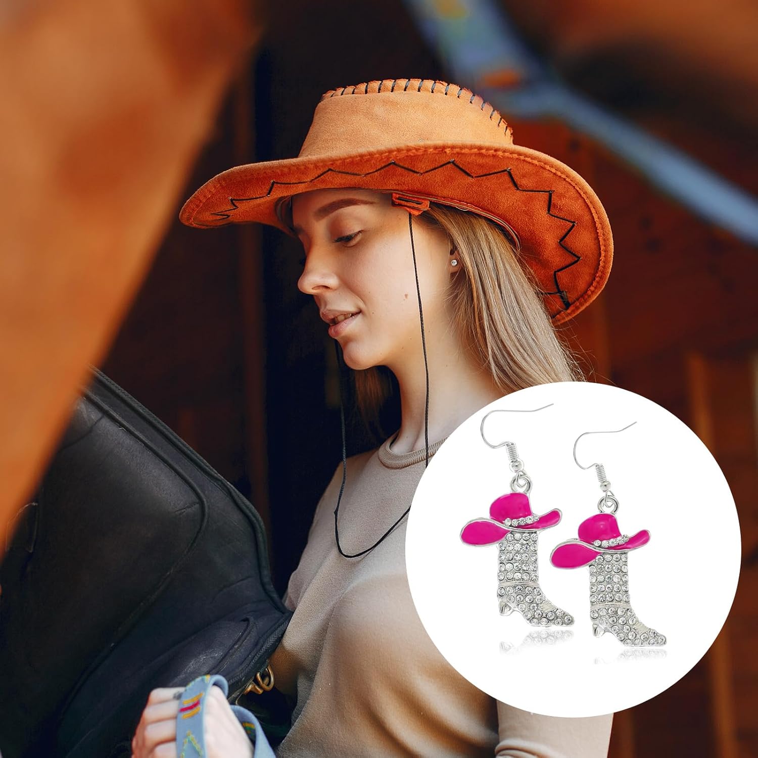 Rhinestone Cowgirl Earrings for Women Western Cowboy Earrings Cowboy Hat Boot Earrings Country Concert Outfits Western Jewelry Accessories Outfits - Image 3