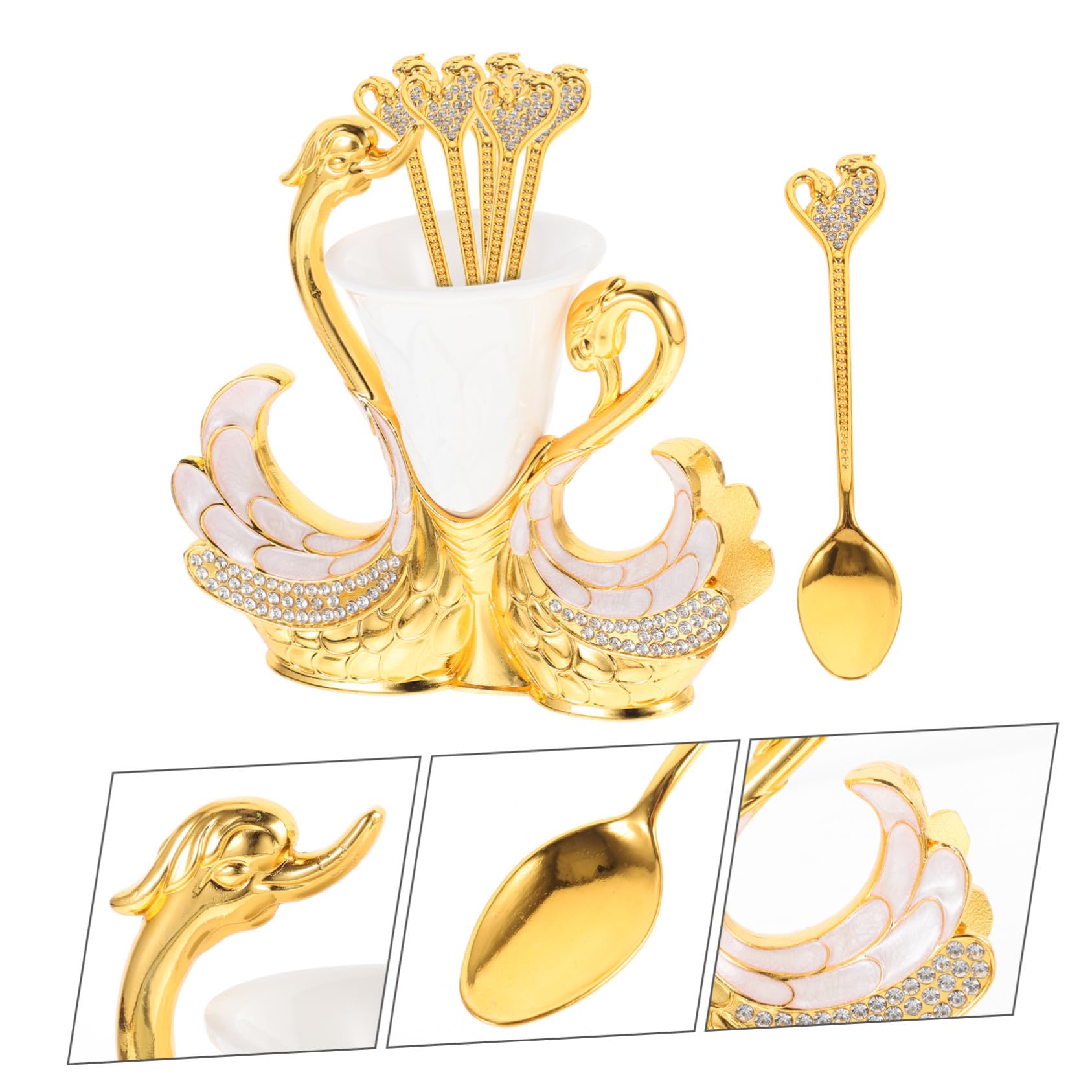 BESTYASH Cuillères à Café Métal Moulé avec Support de Rangement de Cuillères pour Service à Dessert et Café