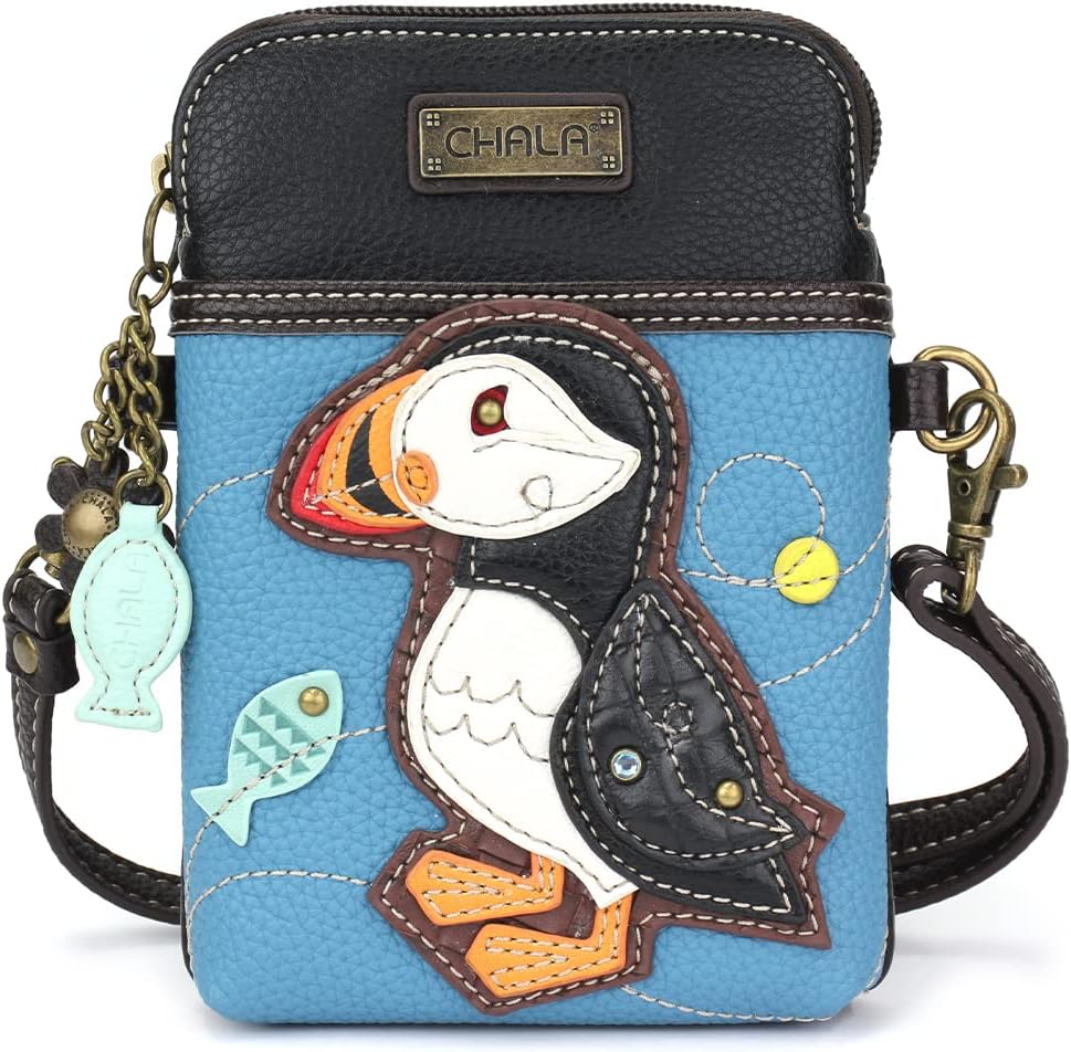 CHALA Bird Collection Cell Phone Crossbody Purse-Women PU Leather/Canvas Multicolor Handbag with Adjustable Strap