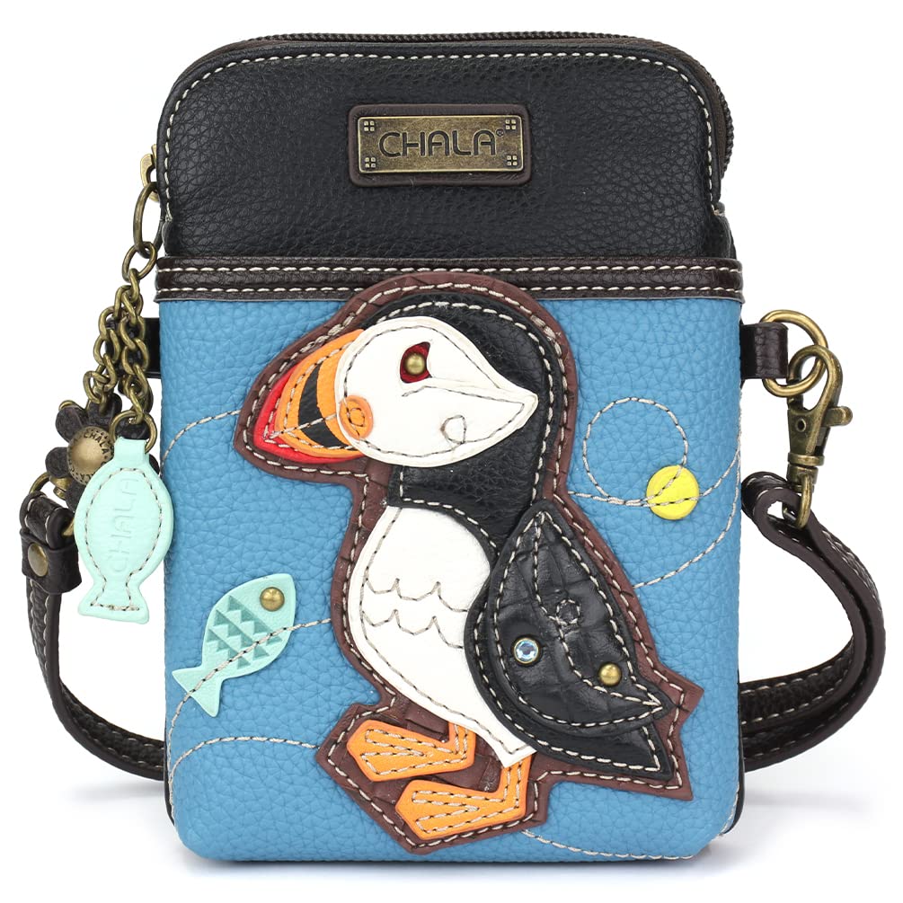 Bird Collection Cell Phone Crossbody Purse-Women PU Leather/Canvas Multicolor Handbag with Adjustable Strap