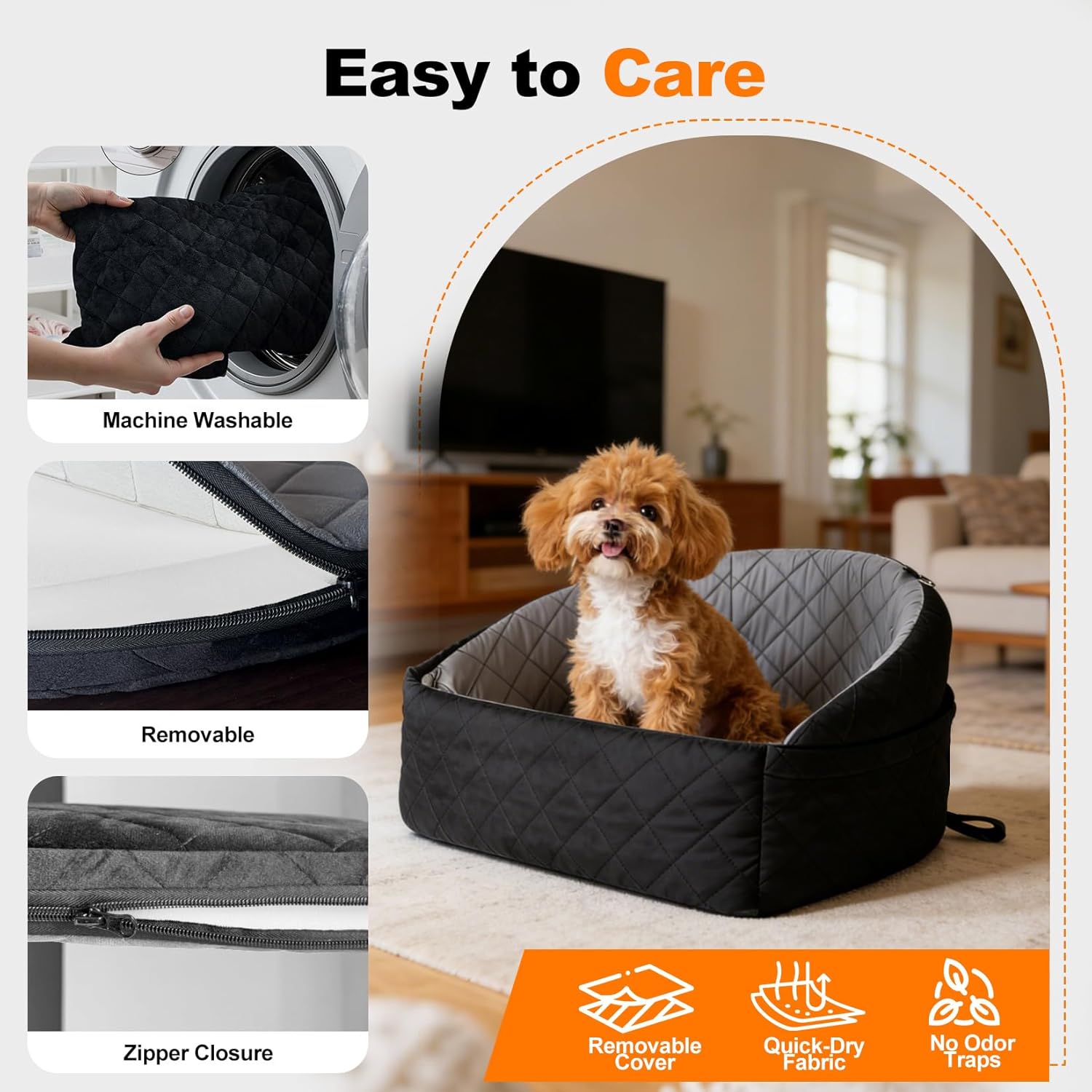 Dog Car Seat for Small Medium Dogs, Dog Booster Seat Travel Bed for Small Dogs up to 30 lbs, for Front/Back Seats – Washable Pet Car Seat with 2 Pockets (Black/Gray)