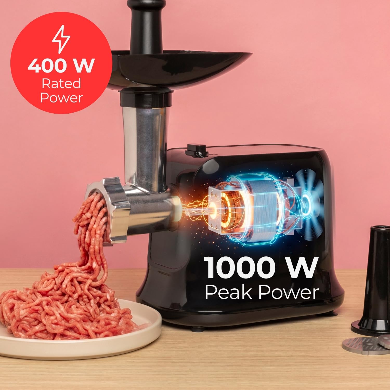 Solac Elektryczna maszynka do mięsa Mixo Grind 400 W | Rozdrabniacz, krajalnica | 3 x tarcze ze stali nierdzewnej (3, 5 i 7 mm) | akcesoria do kiełbas i kubbe | funkcja odwrotna, łatwe czyszczenie