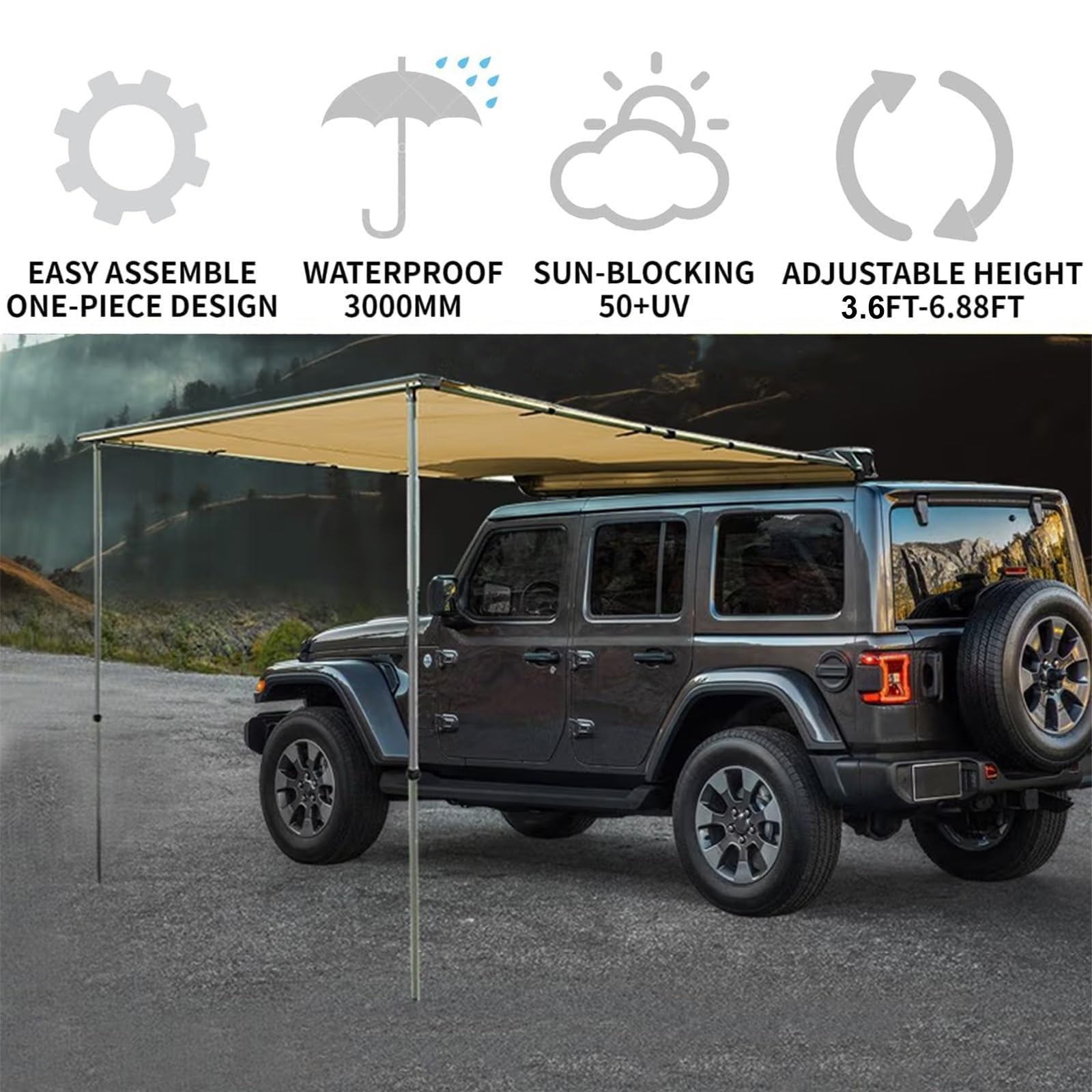 Ausziehbare Auto Markise, wasserdichte Auto Zelt Overland Camping, 420D Oxford-Stoff, Wetterfestes UV50+ Vorzelt Wohnwagen mit Tragetasche für Auto SUV Wohnwagen Camping Outdoor (Size : 160x250cm/5.2