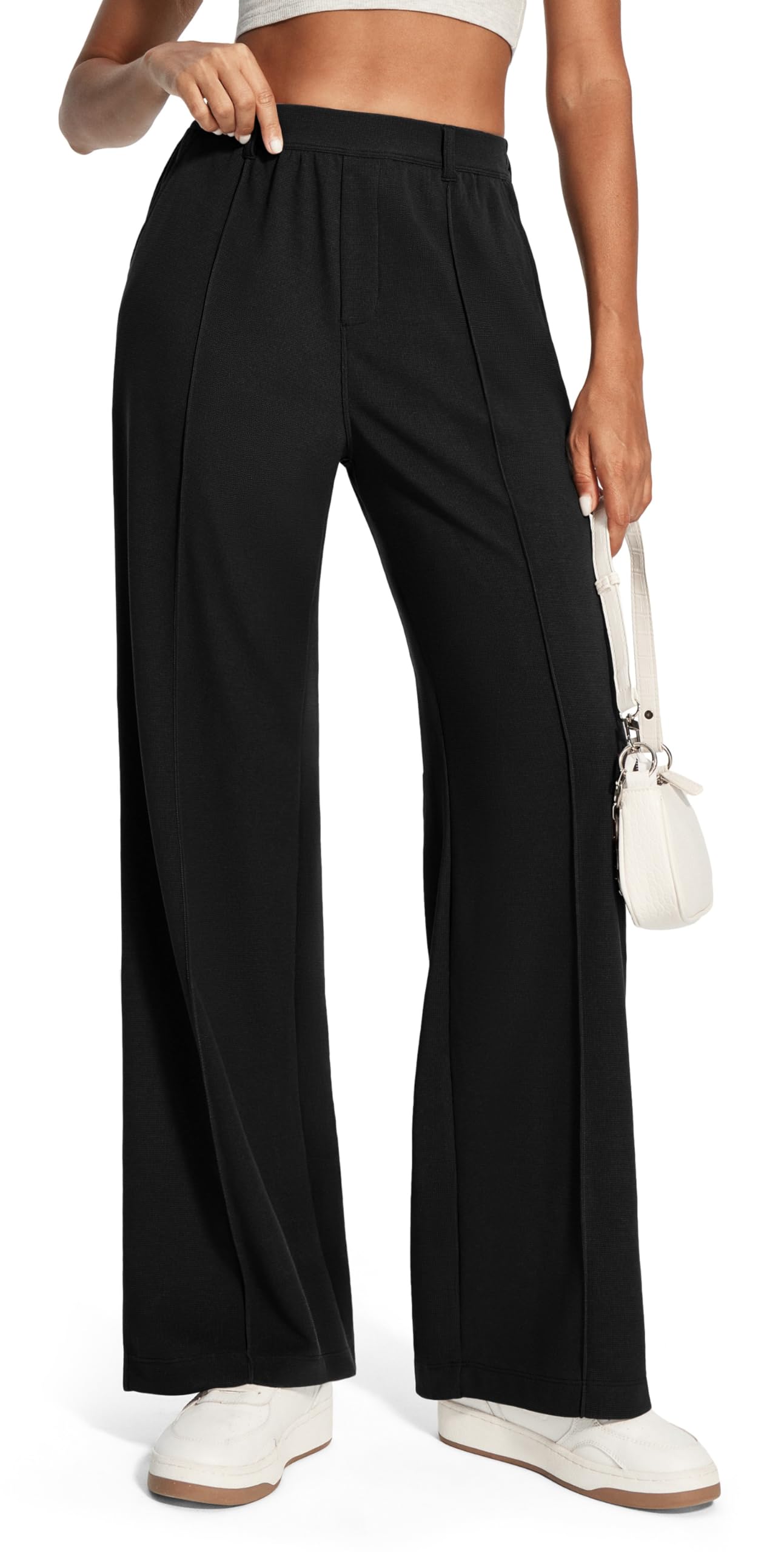 Ewedoos Wide Leg Stretchy Work Pants Slacks Dress Pants High Waisted Business Casual Outfits Trousers with Pockets Pull