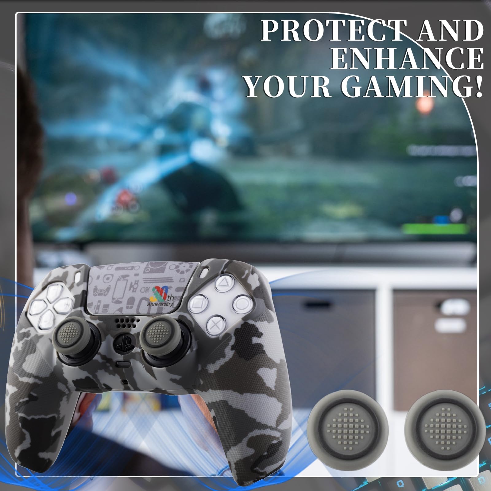 Non-Slip Silicone Cover for PS5 Controller with Thumbstick Caps * 2 & Sticker * 1 30 Years Anniversary