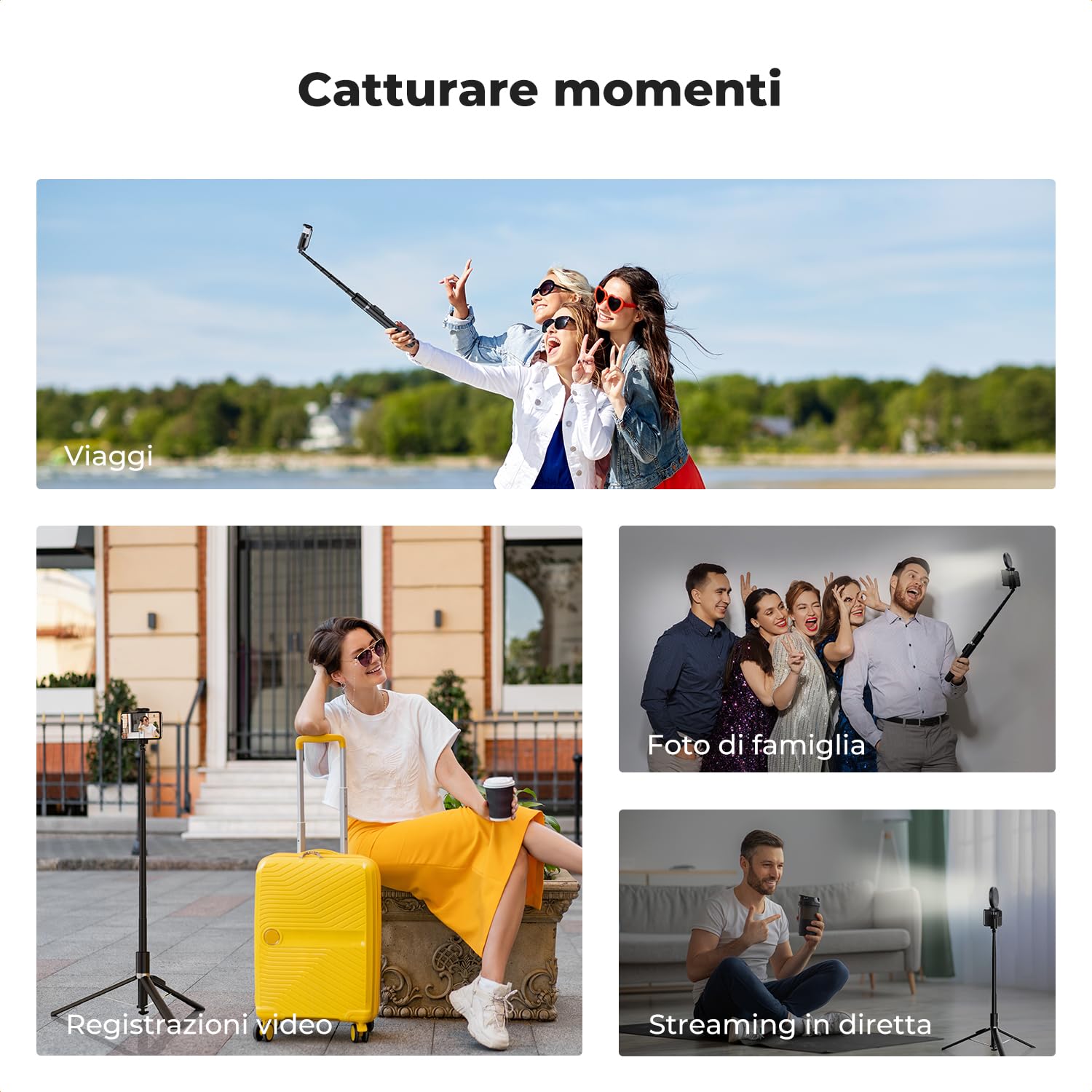 K&F CONCEPT 1,72M Treppiede Bastone Selfie Alluminio Con Luce LED | Apertura Rapida, Telecomando Bluetooth Batteria 600mAh, Compatibile con iPhone/Smartphone Android -X96
