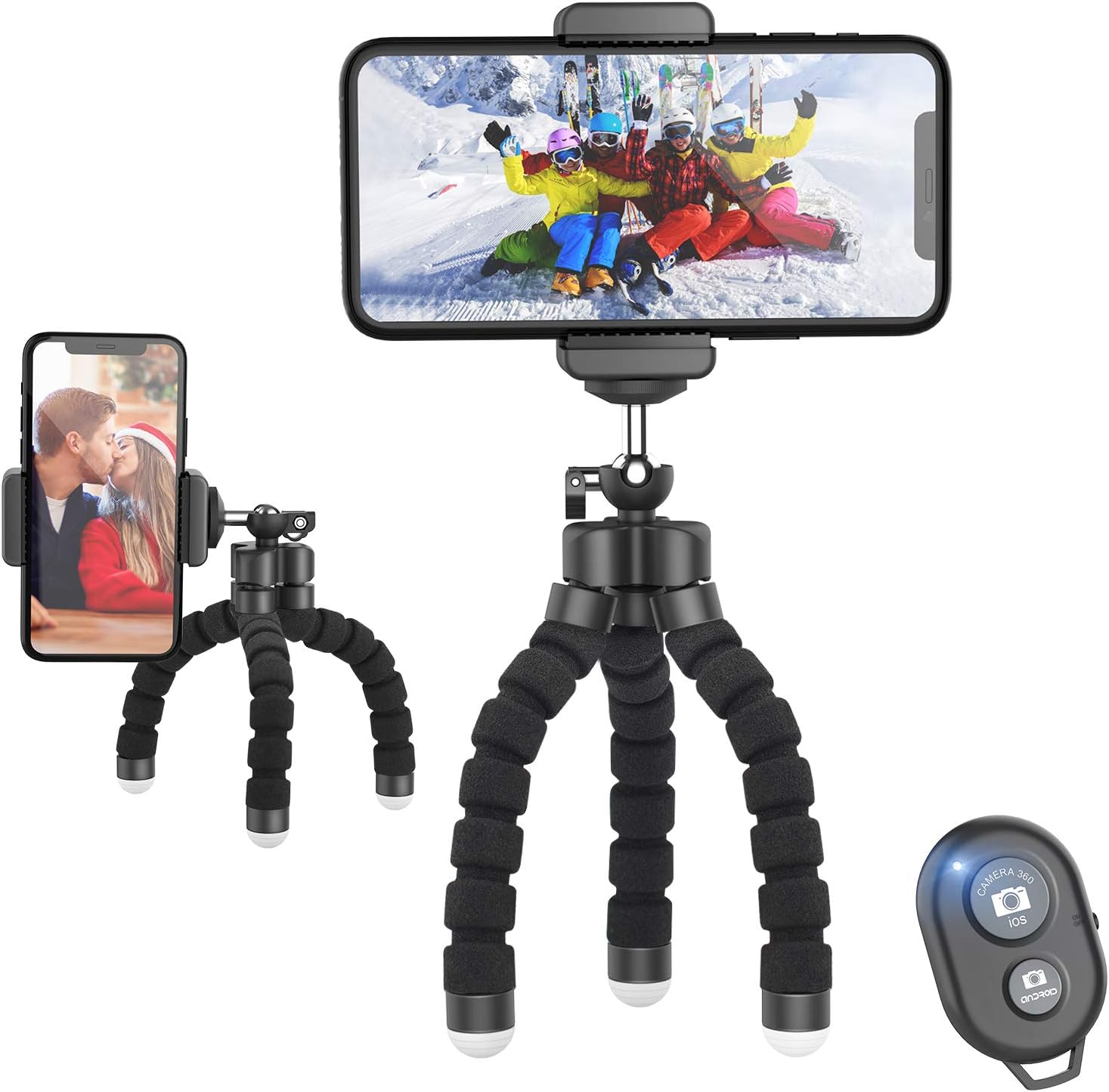 Phone Tripod, Mini Portable Tripod with Bluetooth Control, Flexible Octopus Style Camera Mount Desk Travel Outdoor Compatible with iPhone & Android Phones, Cameras, GoPro