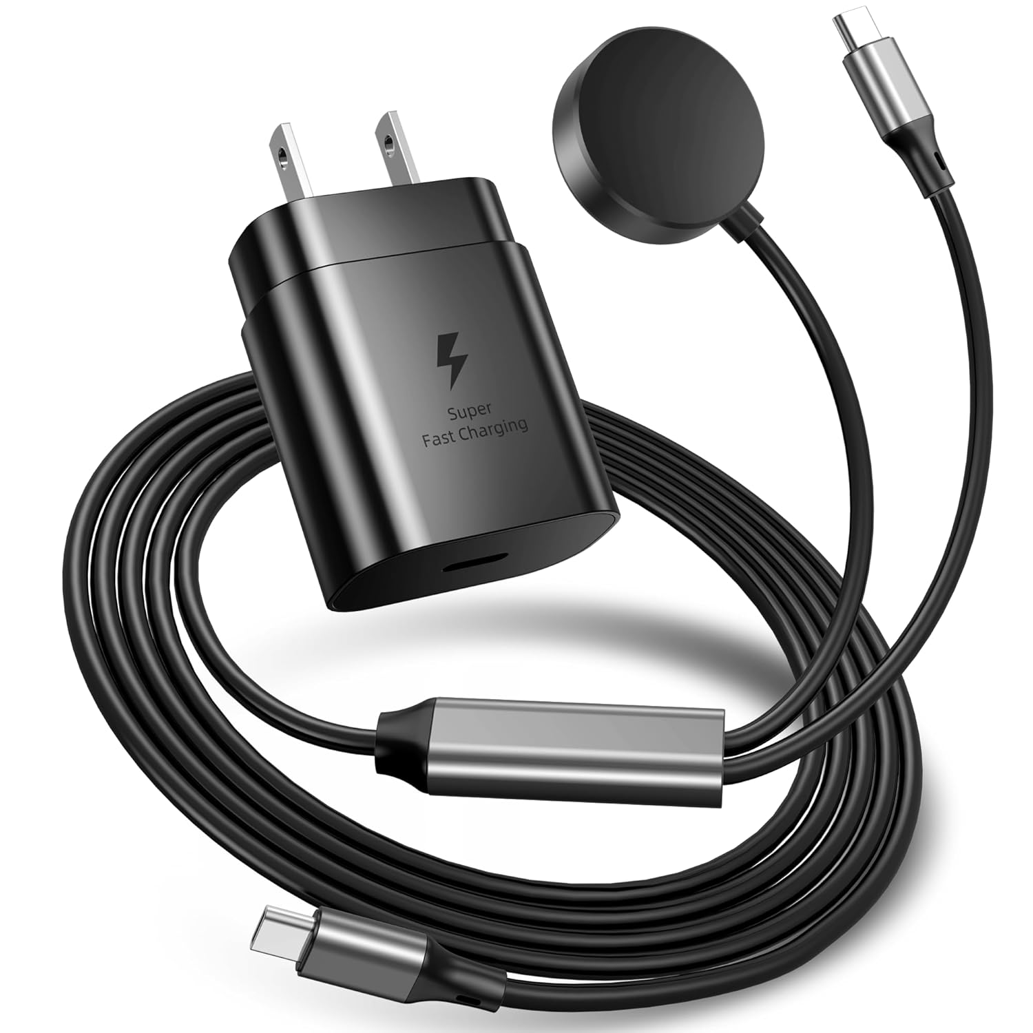 2 in 1 for Samsung Watch Charger,25W USB C Fast Charger Compatible with Galaxy Watch 8 7/Ultra/6/6 Classic/5 Pro/5/4 /4 classic/3/Active2/1,for Galaxy S25 Ultra/S24/S23/S22/S21 and Buds