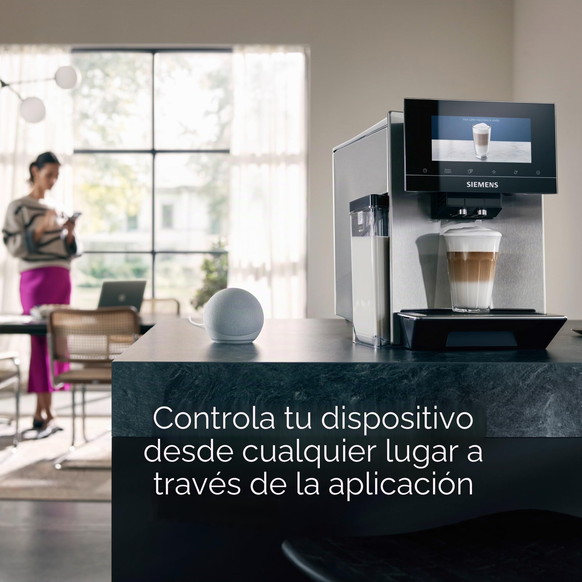 Siemens Cafetera automática EQ900 Plus TQ903DZ3, 36 especialidades de café internacionales, grado de molienda individual, control de aplicación, gran pantalla táctil completa, acero inoxidable