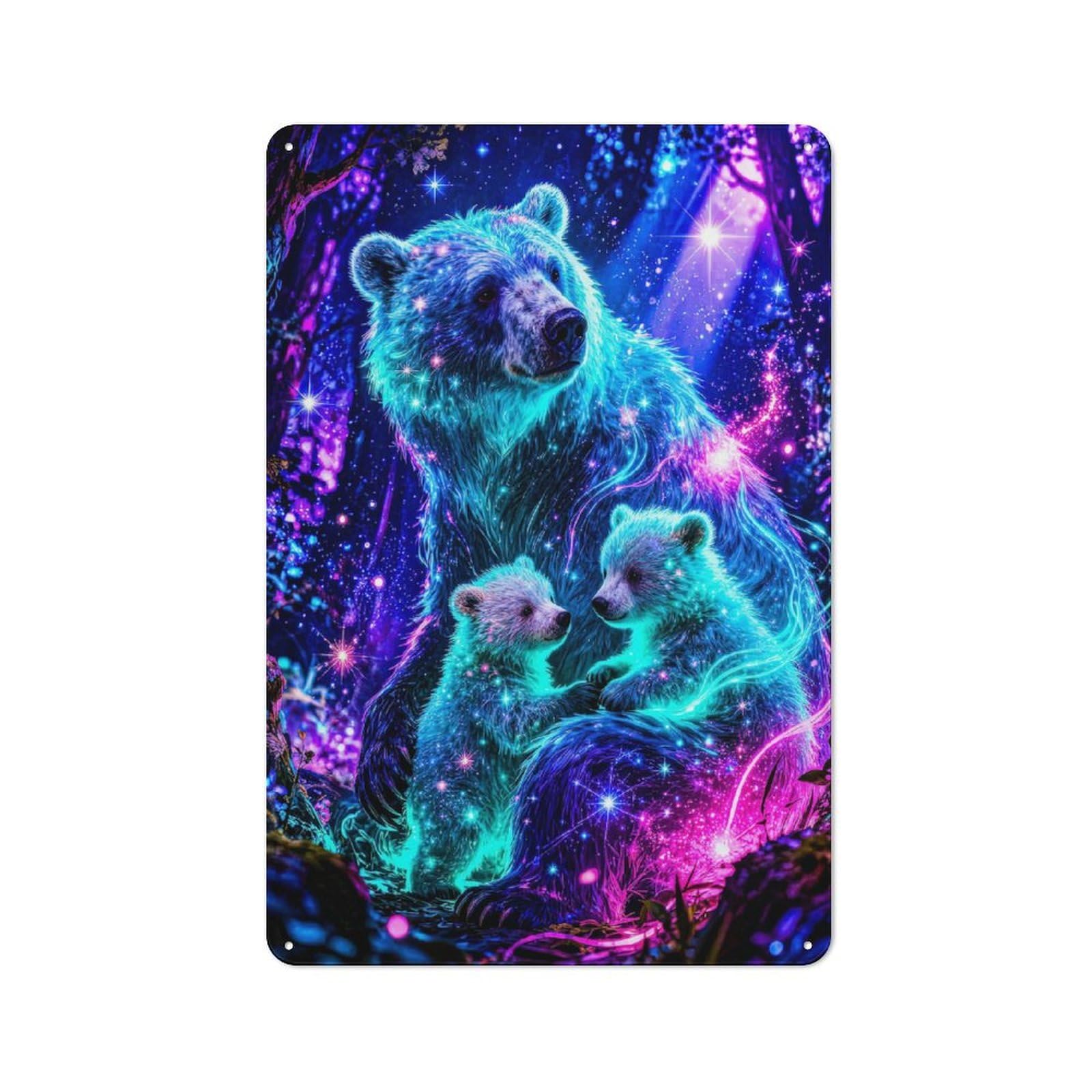 Junmoney Style-2 For Garden Room Or Summerhouse, Cosmic Bears In Enchanted Forest Retro Metal Sign 30X20cm, For Vintage Wall Decor Fans, For Metal Sign Collectors