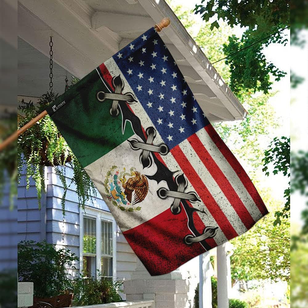 Flags-Mexican - American Flag LHA758F, House Flag (29.5" x 39.5")-USA House Garden Flags Premium Polyester-Decorative Outdoor Flags