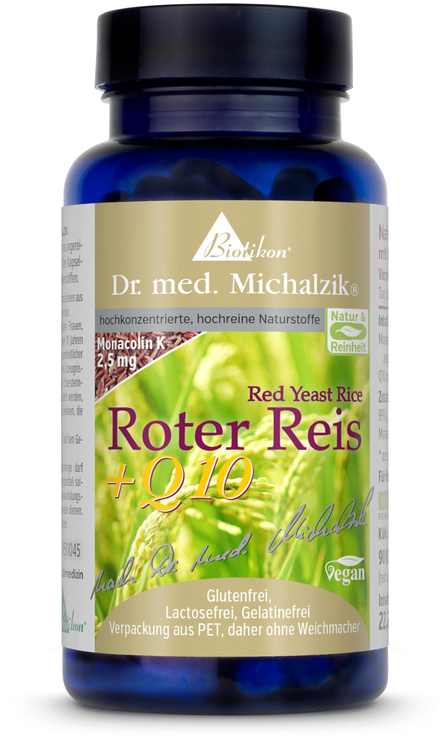 Roter Reis + Q10 Dr. med. Michalzik - Fermentierter roter Reis mit Q10 - Monascus purpueus Extrakt [67,39 mg] | Coenzym Q10 [100 mg] - ohne Zusatzstoffe - von Biotikon®